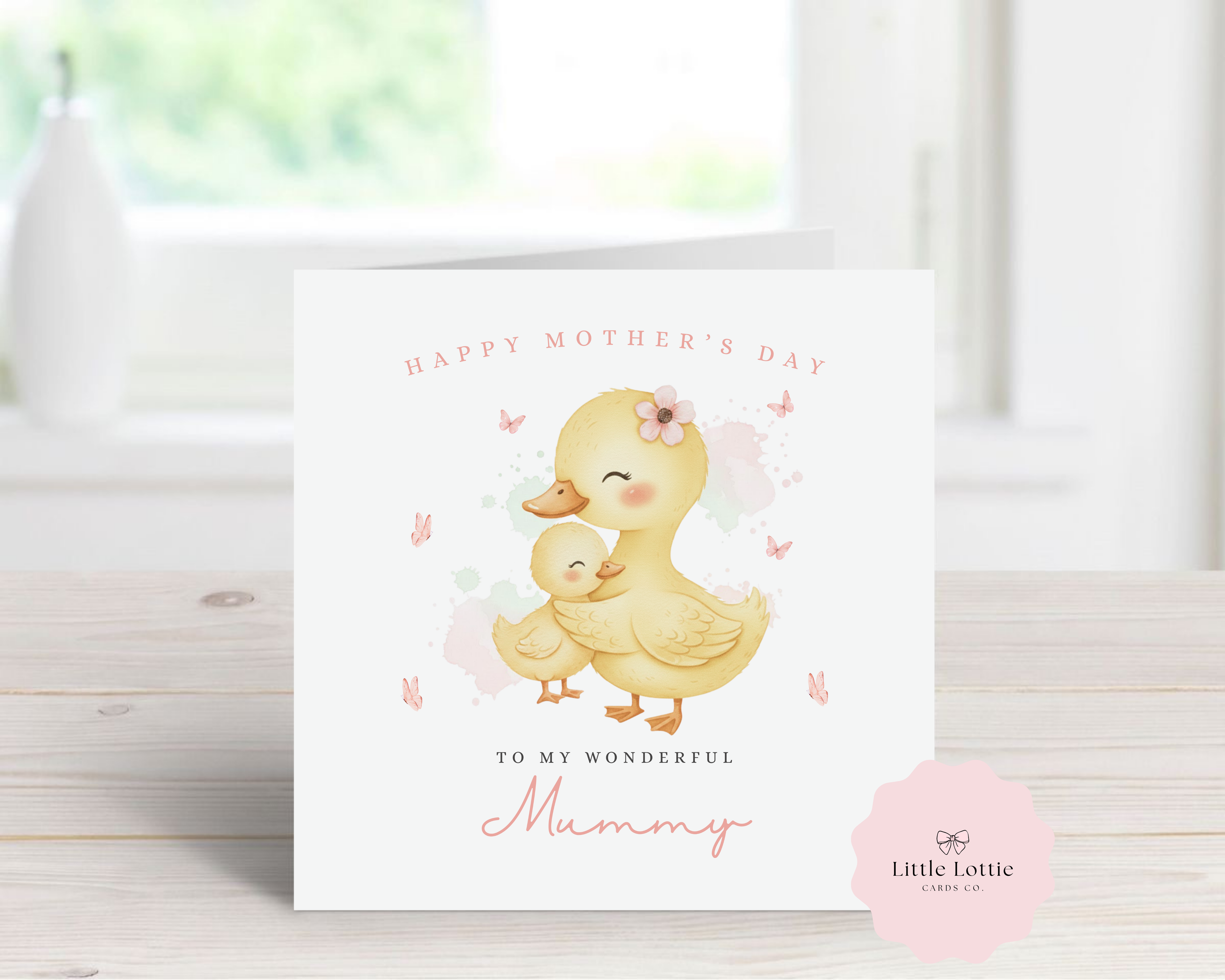 Personalised Mother's Day Card - Watercolor Mummy & Duckling Hug Design - Custom Name & Relation - Luxury 6" Square Card for Mum, Mummy, Nan - Any Text Available