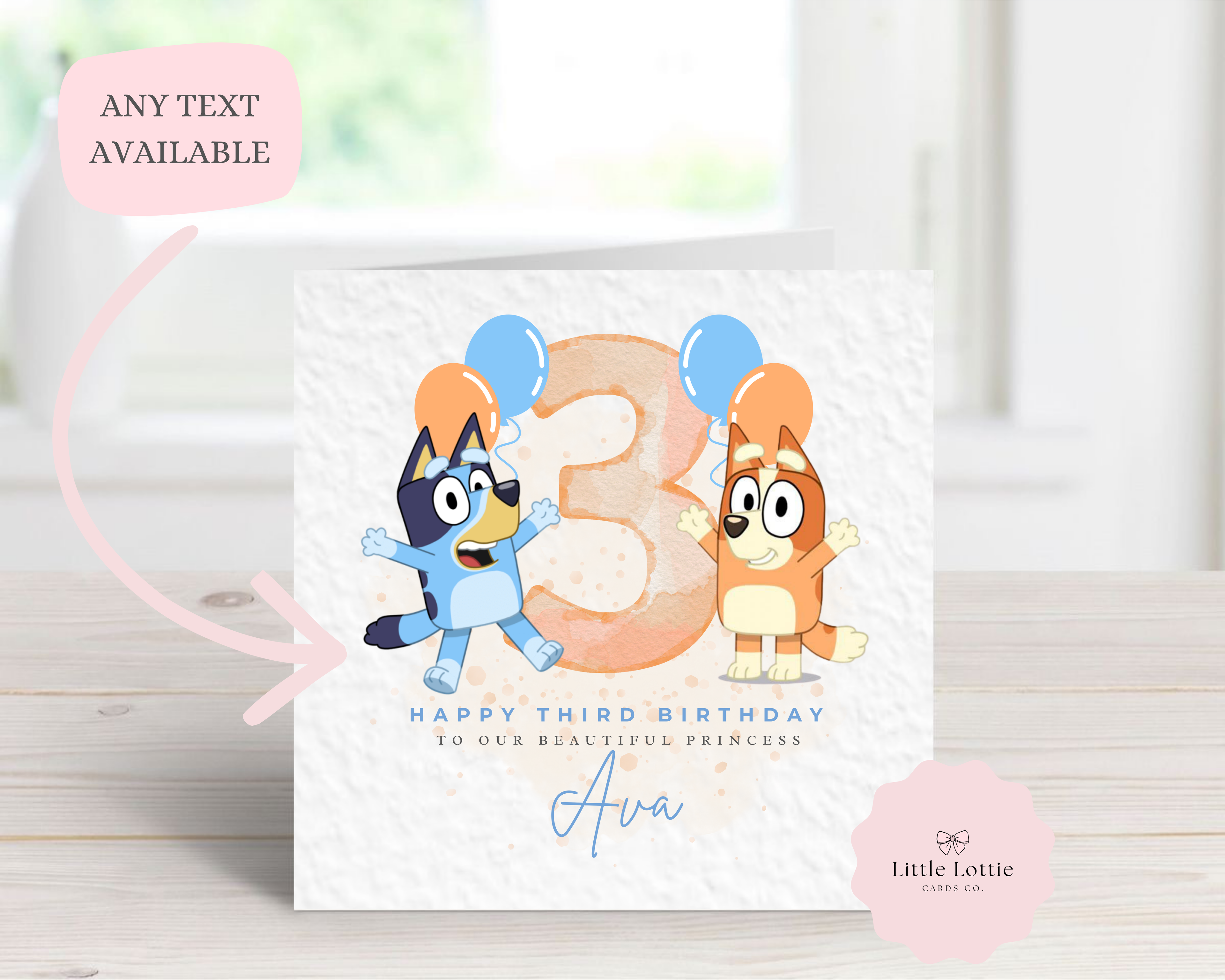 Personalised Bluey & Bingo Birthday Card - Orange Watercolour Number Design