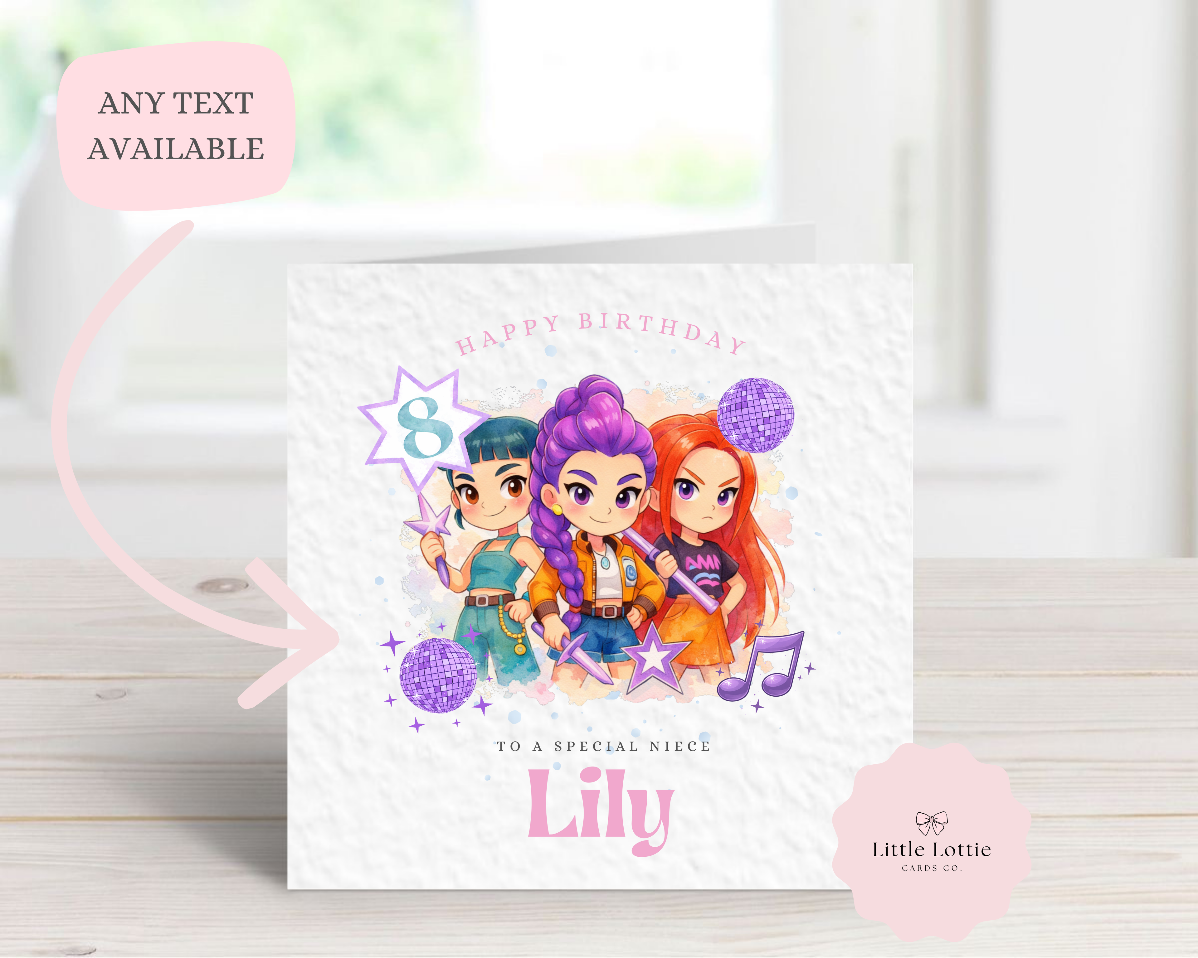 Personalised K-Pop Demon Hunters Birthday Card - Anime Style Warrior Design
