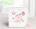 Personalised Pink Cowgirl Boots Birthday Card - Western Disco Ball Design - Custom Name, Age & Relation - Luxury 6" Square Card for Daughter, Granddaughter, Niece - Any Age & Text Available