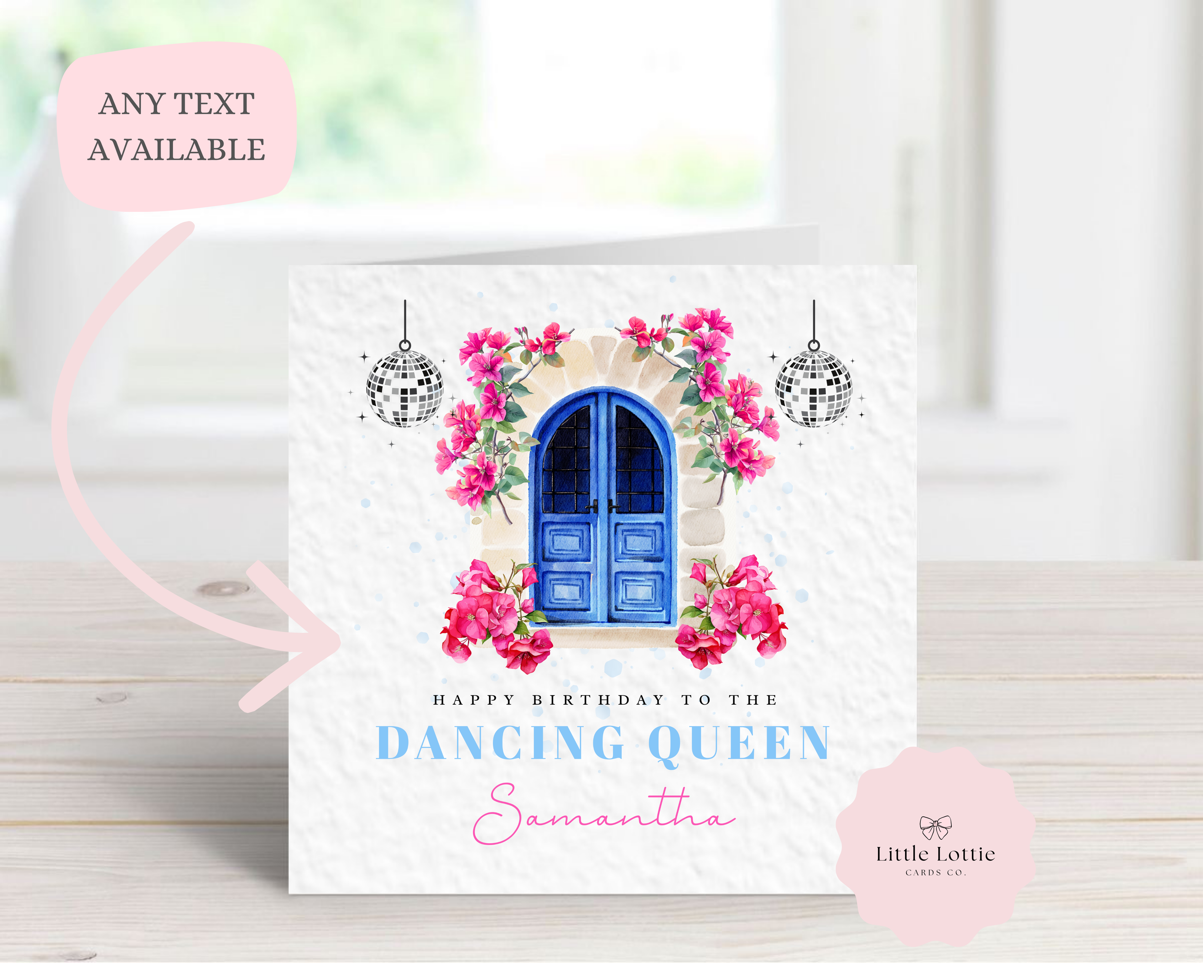 Personalised Mamma Mia Inspired Birthday Card - Greek Island Disco Design - Custom Name, Age & Relation - Luxury 6" Square Card for Sister, Daughter, Best Friend - Any Age & Text Available