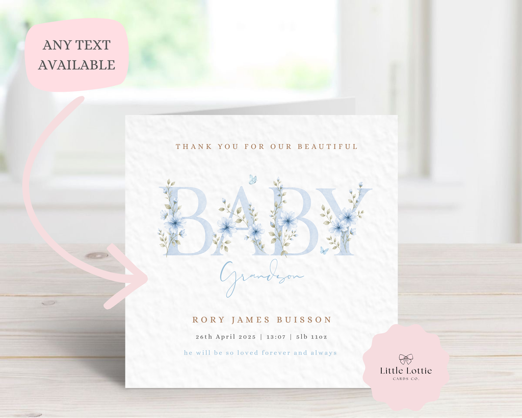 Personalised Floral "Baby" Birth Announcement Card