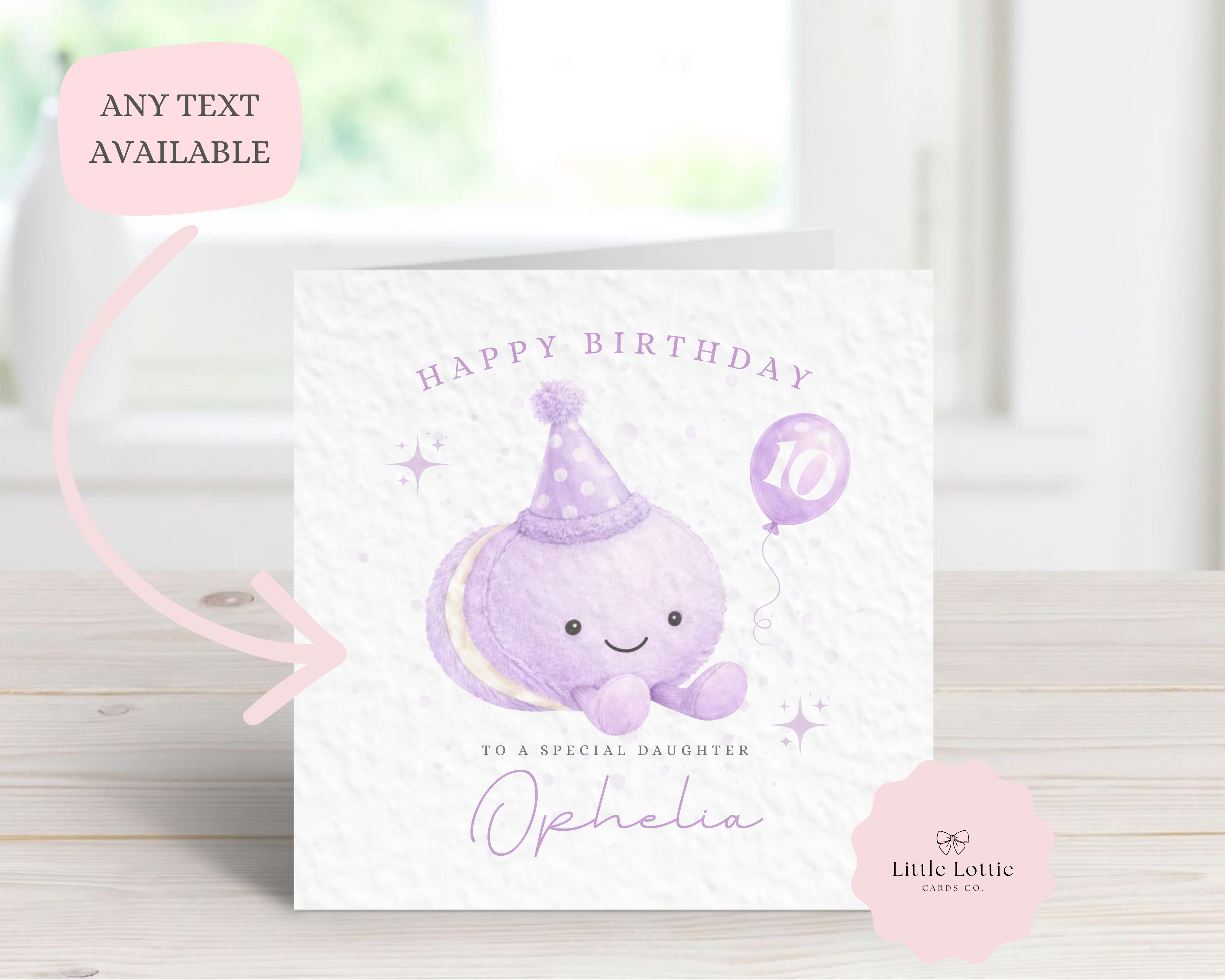 Personalised Lilac Macaron Birthday Card