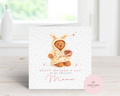 Personalised Mother's Day Card - Any Name & Relation - Cute Watercolor Teddy Bear in Bunny Robe with Heart Chocolates Illustration - Custom Card for Mum, Mummy, Nanna, Grandma - Large 6" Square