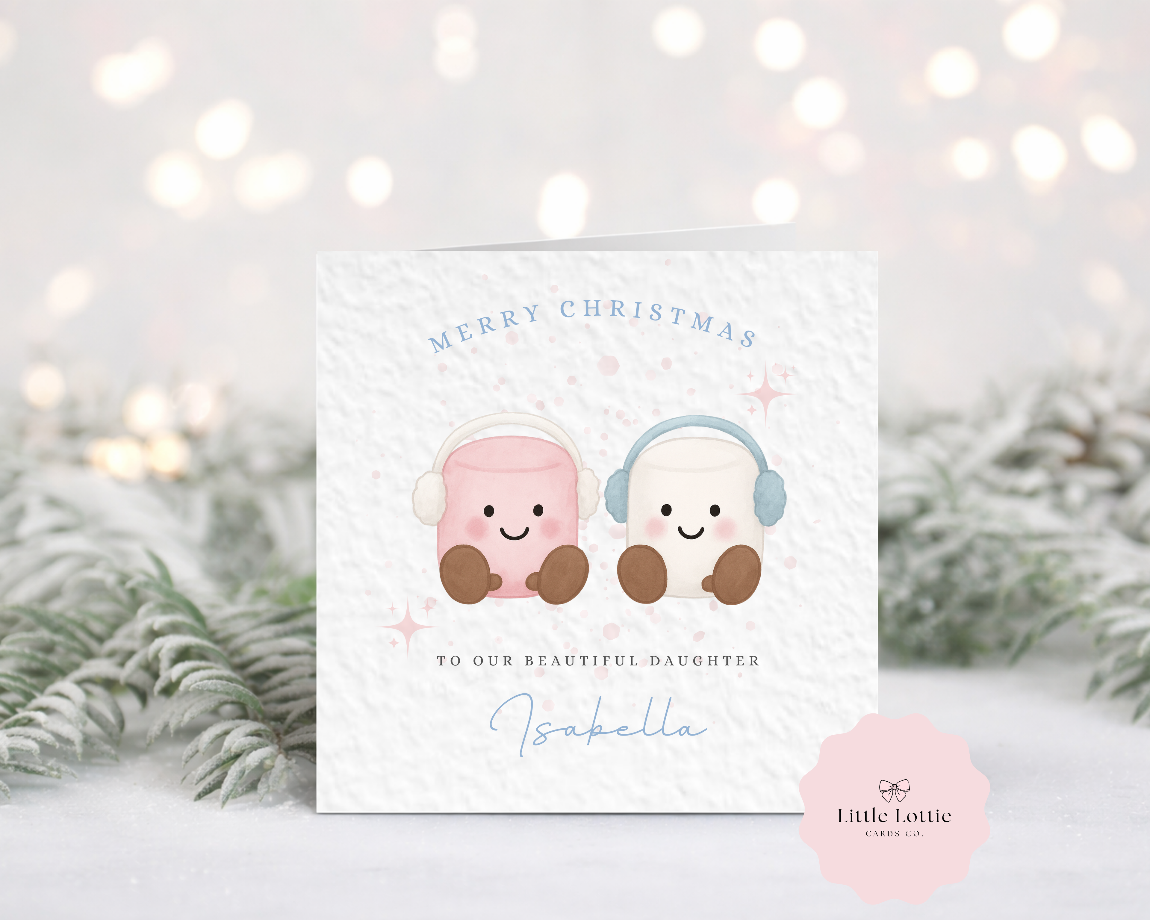 Personalised Christmas Card - Cute Marshmallow Characters Illustration