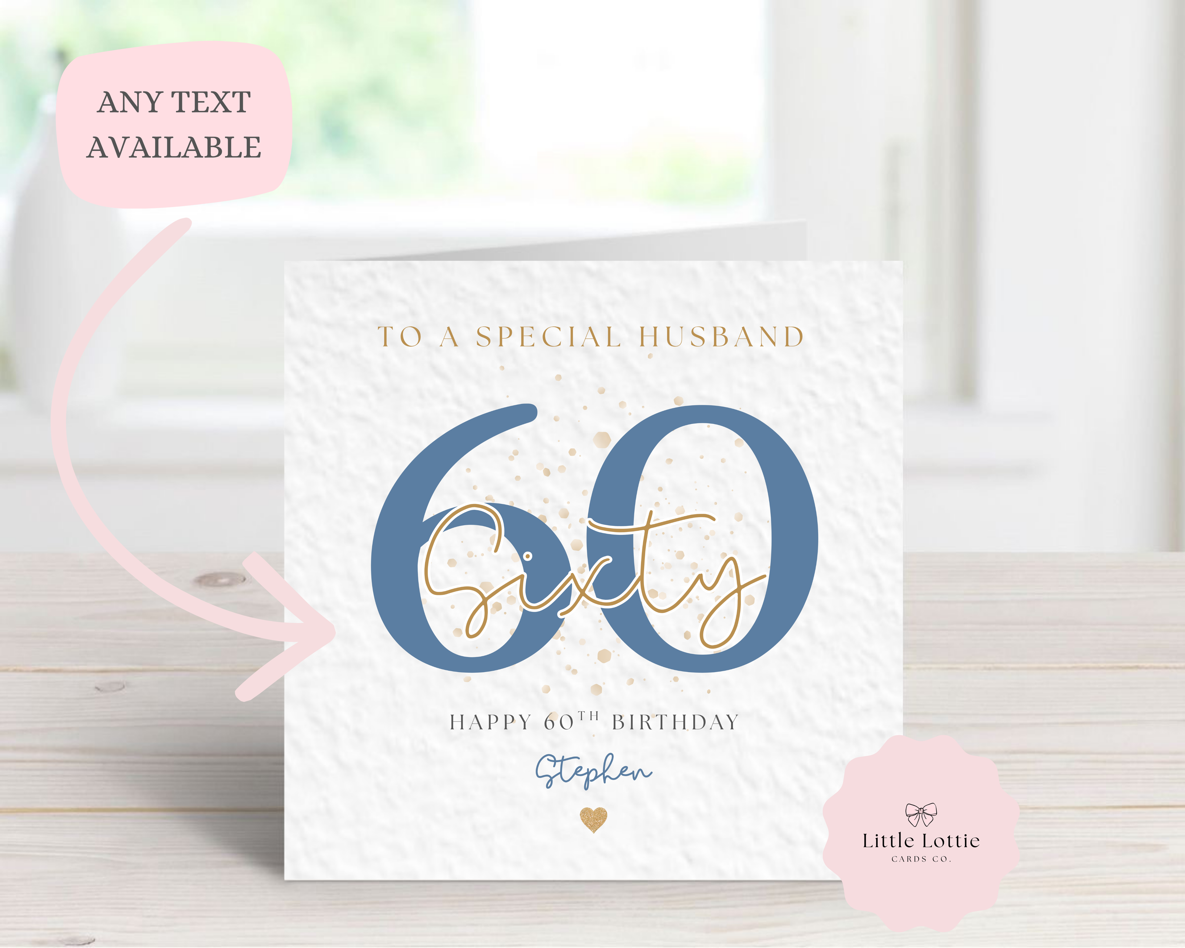 Personalised 60th Birthday Card - Blue & Gold "Sixty" Design