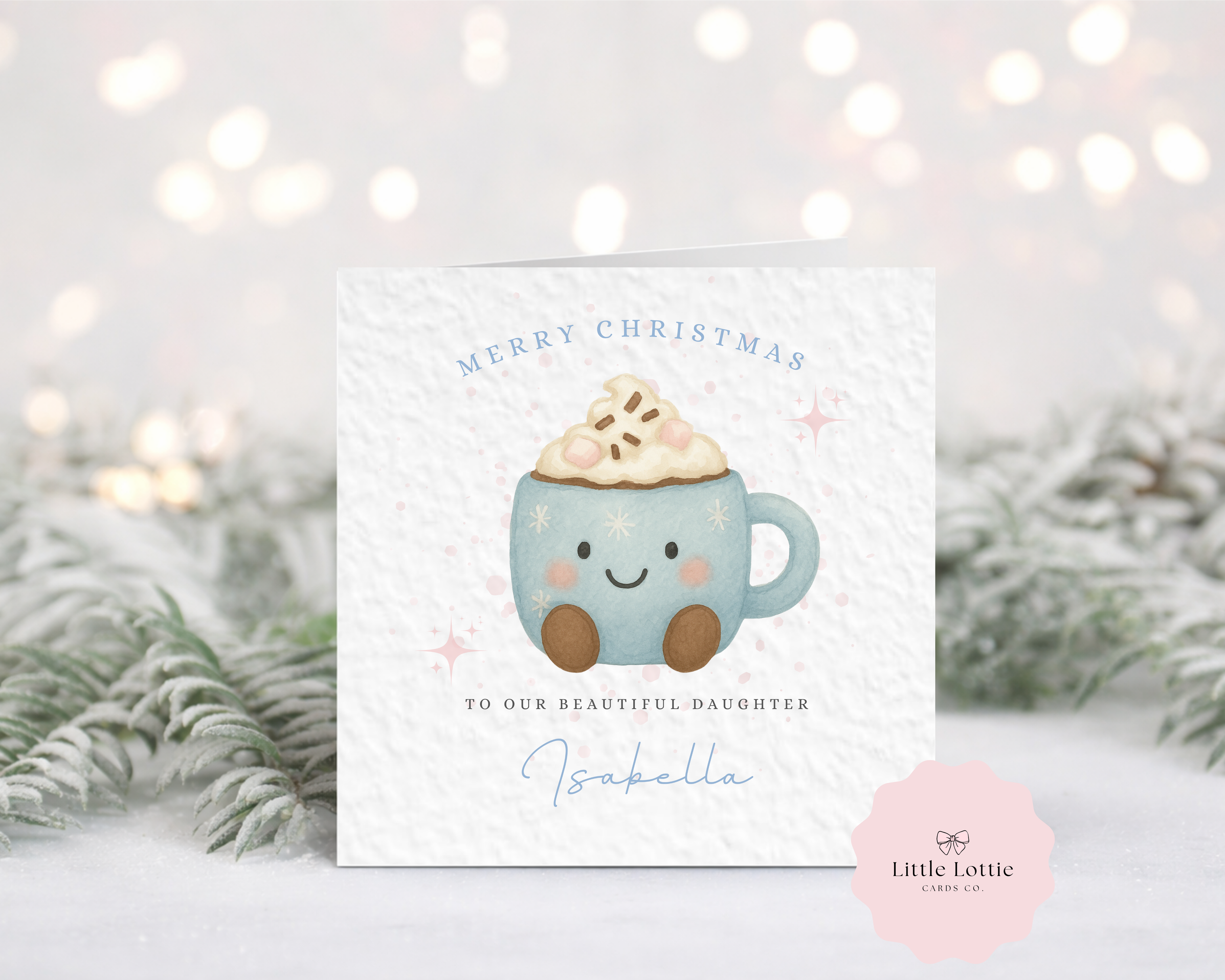 Personalised Christmas Card - Cute Hot Cocoa Mug Character