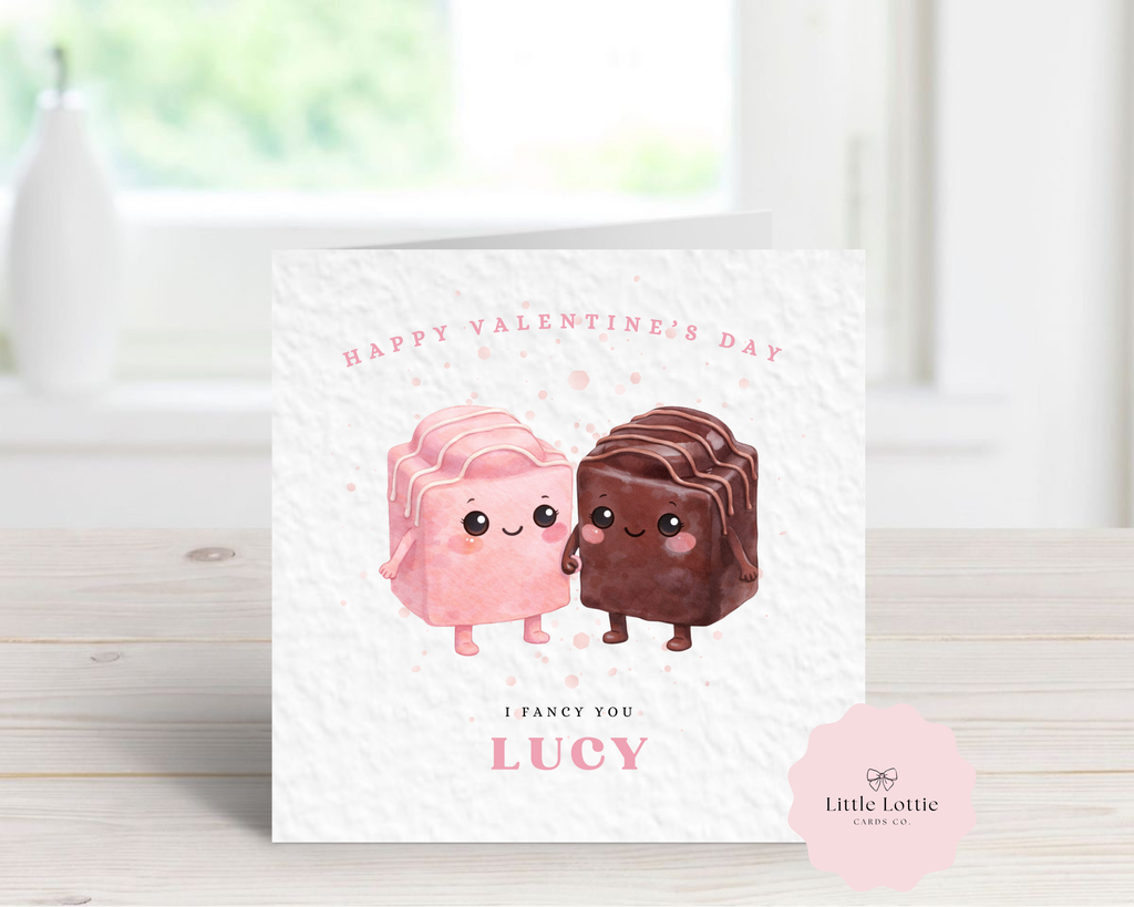 Personalised Valentine’s Day Card - I Fancy You - Cute Chocolate Fondant Illustration - Custom Valentine Card for Girlfriend, Boyfriend or Crush