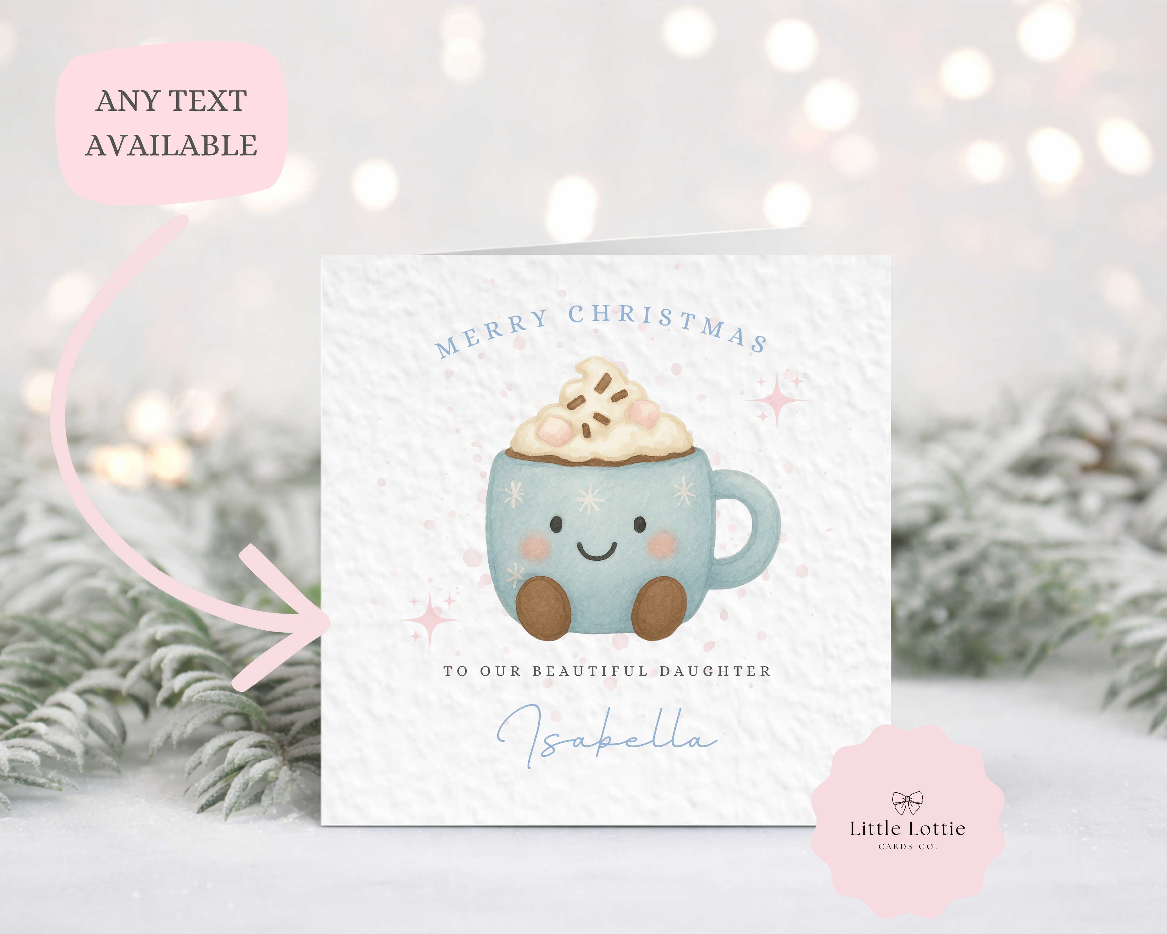 Personalised Christmas Card - Cute Hot Cocoa Mug Character