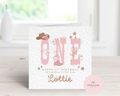 Personalised 1st Birthday Card - Pink Cowgirl Theme with Boots & Hat