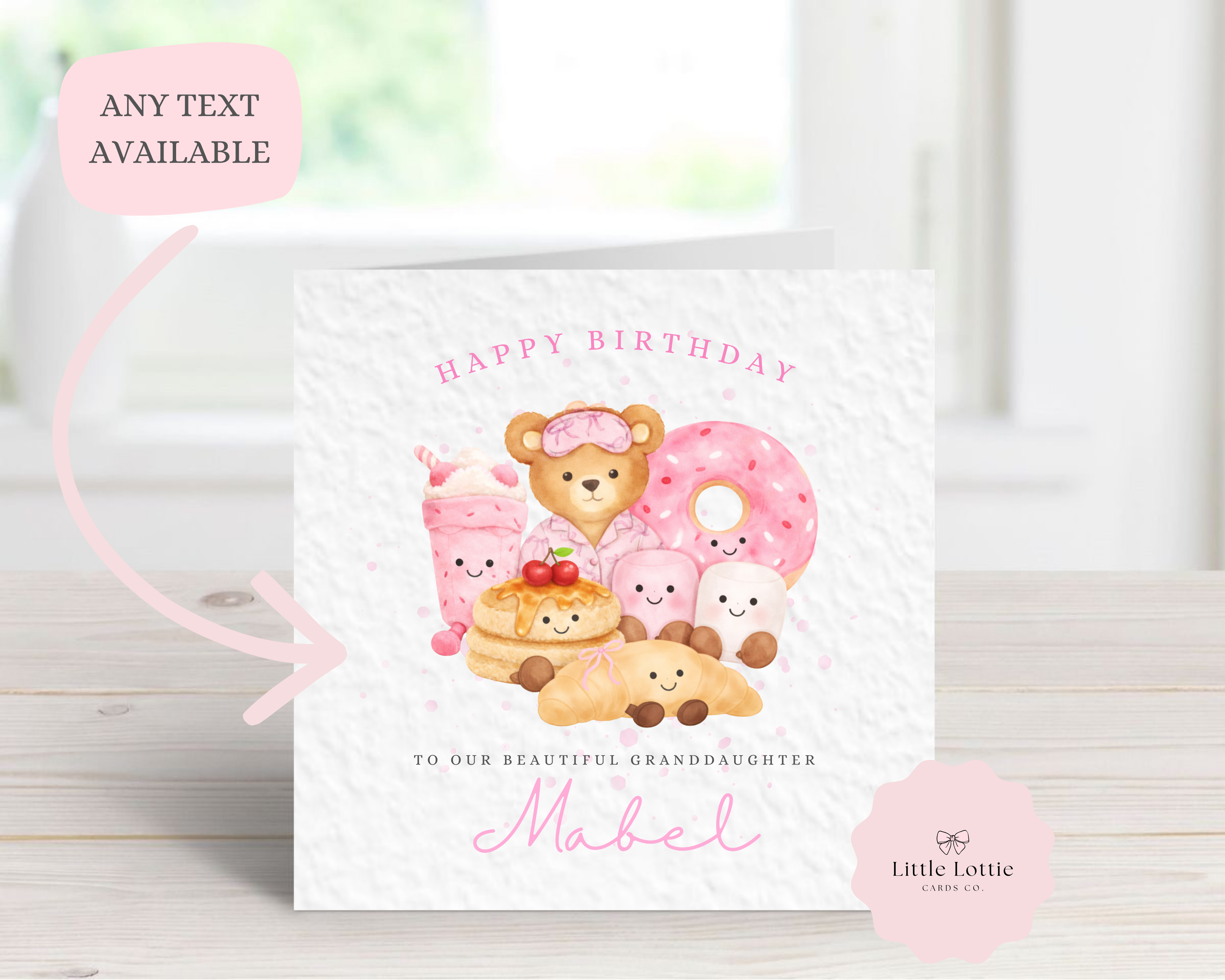 Personalised Breakfast Club Birthday Card - Cute Watercolour Teddy Bear, Pancakes & Donut
