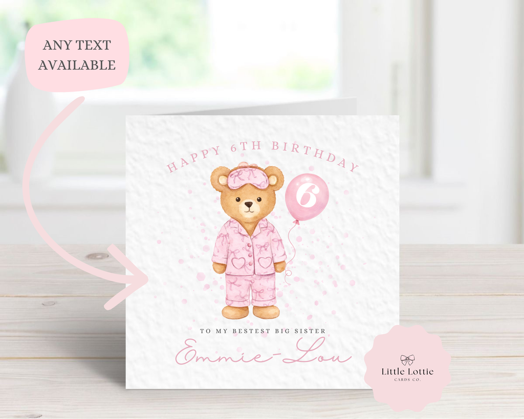 Personalised Teddy Bear Pyjama Birthday Card - Any Name, Age & Relation