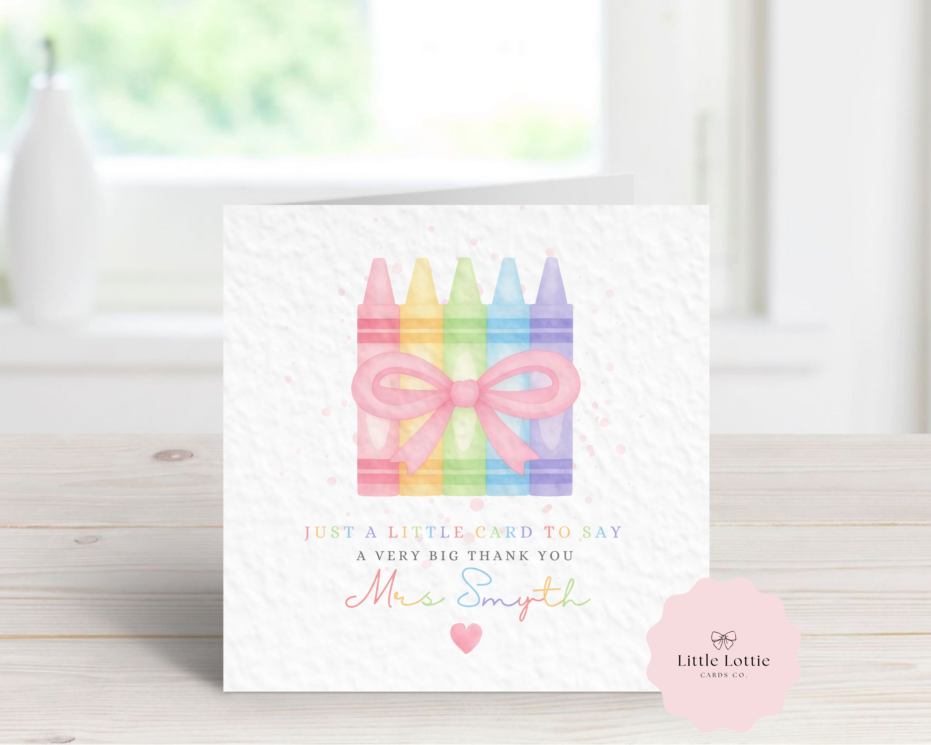 Personalised Teacher Thank You Card - Custom Name Watercolor Crayons Design