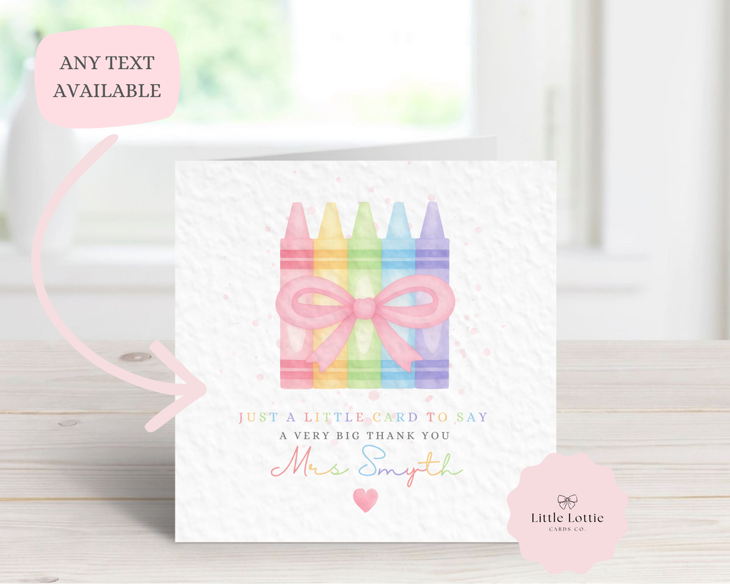 Personalised Teacher Thank You Card - Custom Name Watercolor Crayons Design