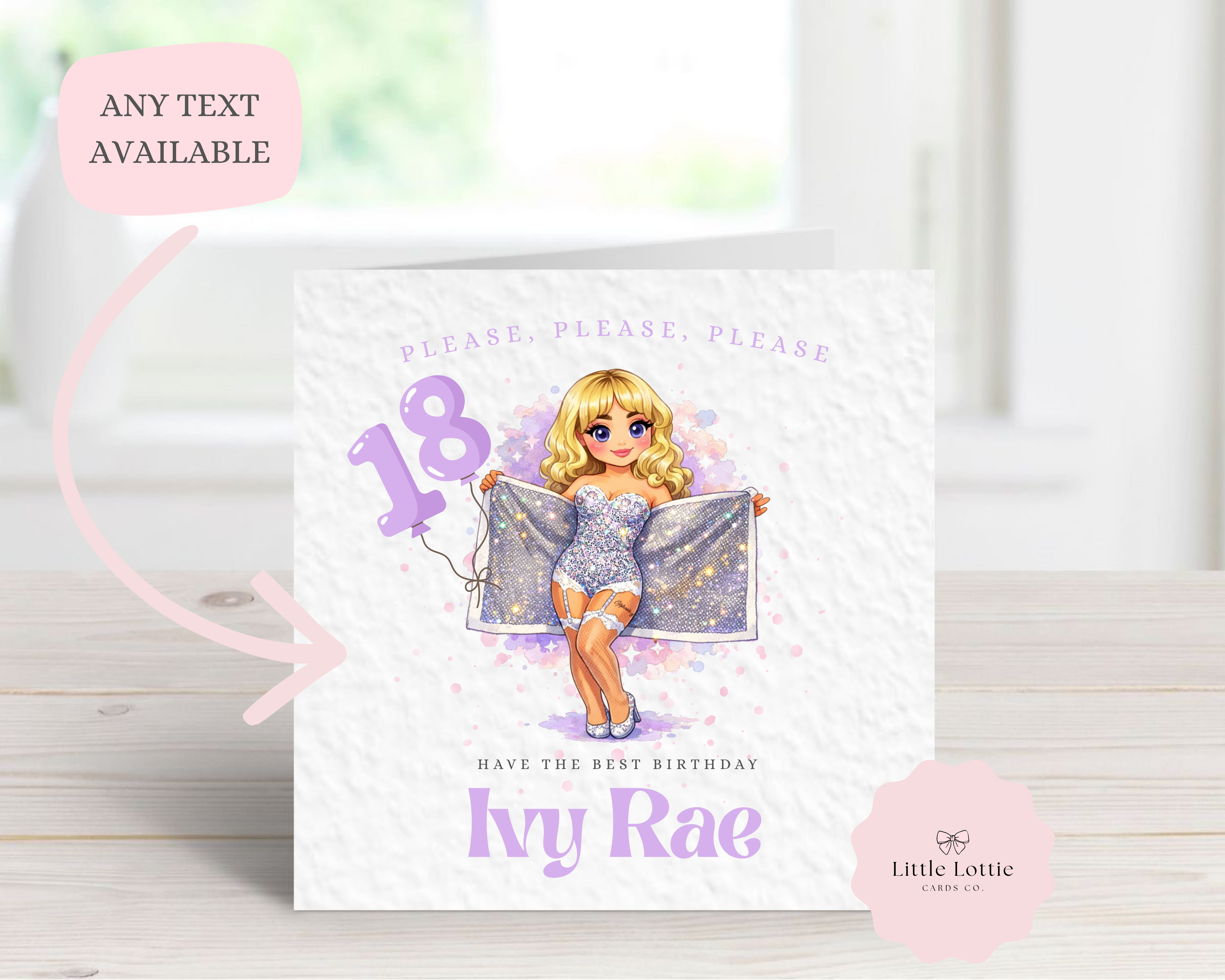 Personalised Sabrina Carpenter Inspired Birthday Card - Any Name, Age & Relation - "Please Please Please" Pop Star Illustration - Custom Milestone 18th Birthday Card for Her - Luxury 6" Square