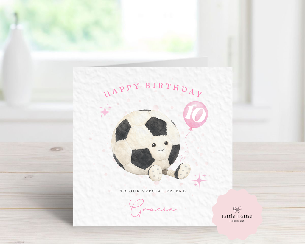 Cute Football Plush Birthday Card | Personalised Kids Soccer Card for Her