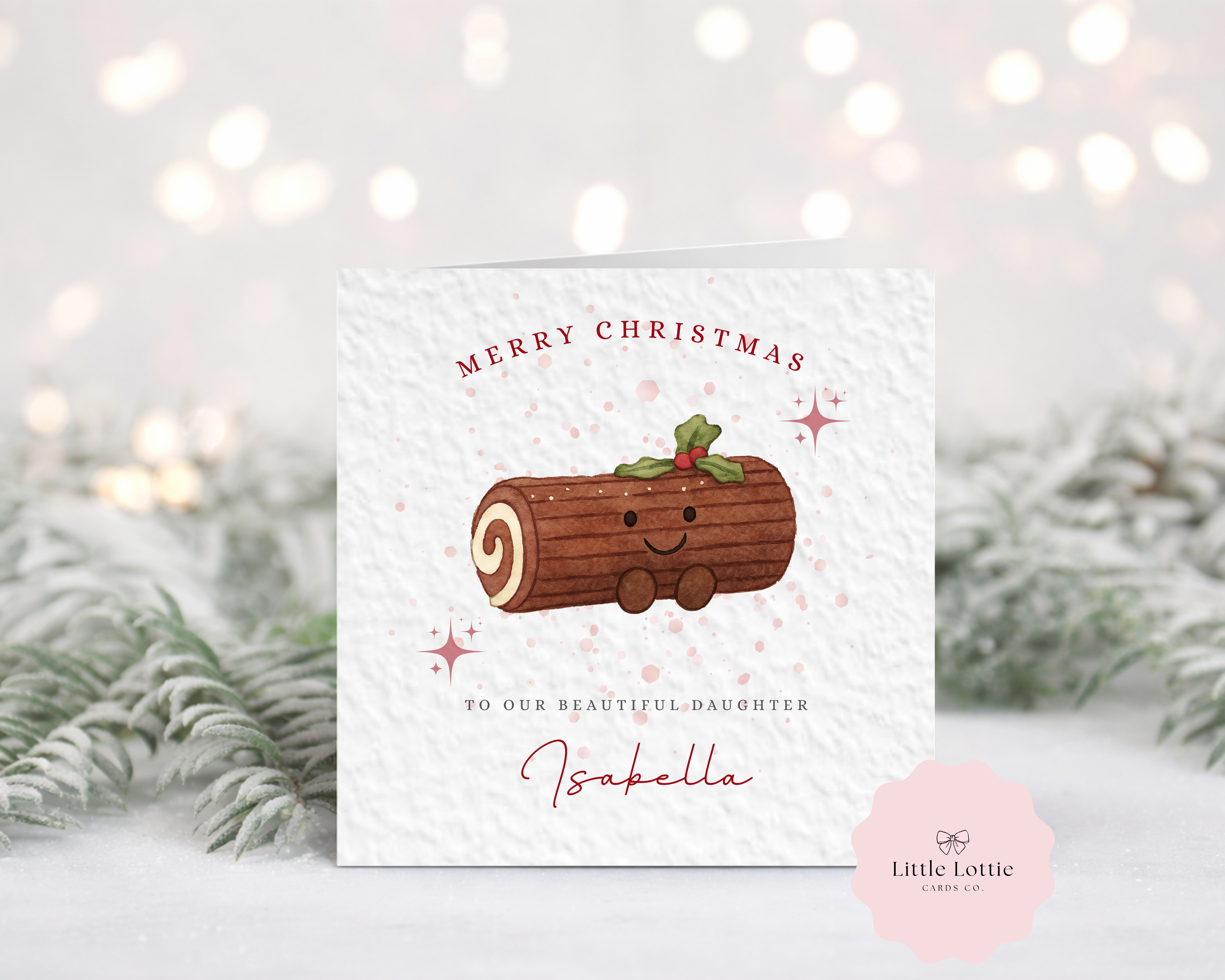 Personalised Christmas Card - Cute Yule Log Character Illustration