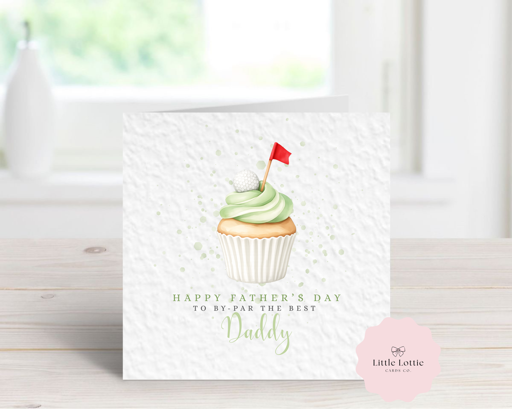 Personalised Golf Cupcake Birthday Card - "By-Par The Best" - Watercolor Golf Ball & Flag Design - Custom Name & Relation - Luxury 6" Square Card for Dad, Grandad, Brother