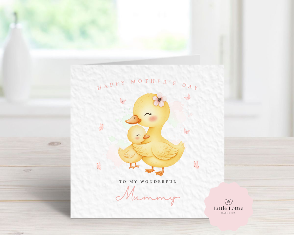 Personalised Mother’s Day Card - Any Name & Relation - Cute Watercolour Duck and Duckling Illustration - Custom Card for Mummy, Nan, Grandma or First Mother's Day