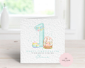 Personalised Happy First Easter Card - Special Little Boy - Baby's 1st Easter - Bunny and Eggs Design - Add Any Name