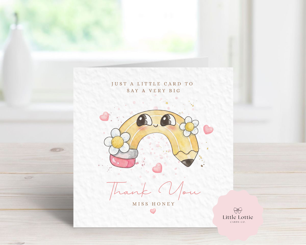 Personalised Teacher Thank You Card - Whimsical Watercolour Pencil Design