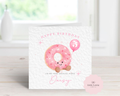 Personalised Birthday Card for Girls - Any Name, Age & Relation - Cute Pink Donut - Custom Card for Daughter, Niece, Granddaughter