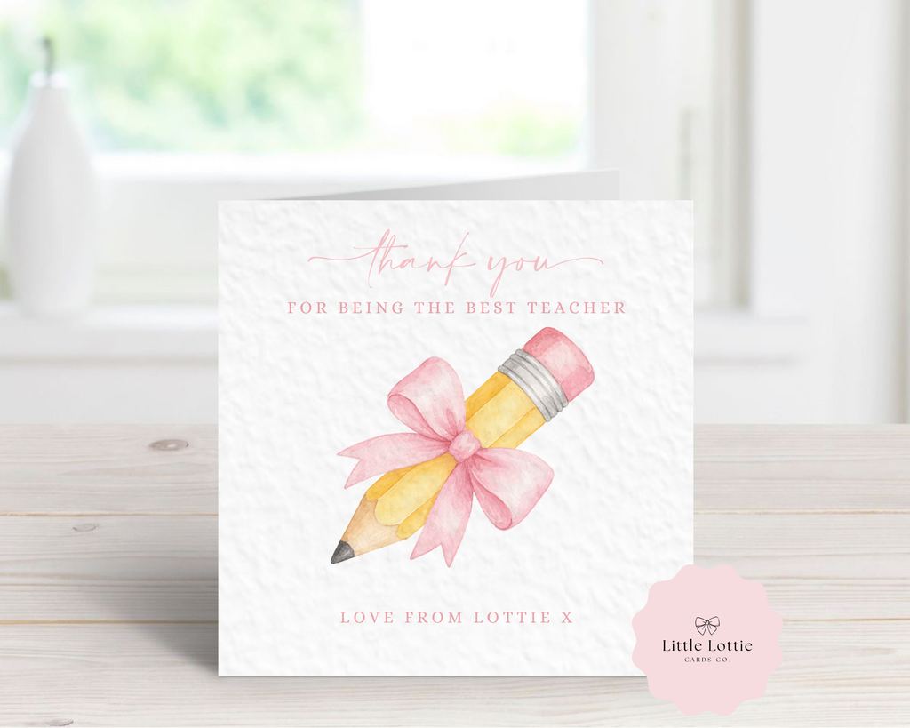 Personalised Cute Pencil Teacher Thank You Card - Custom Message Stationery Design