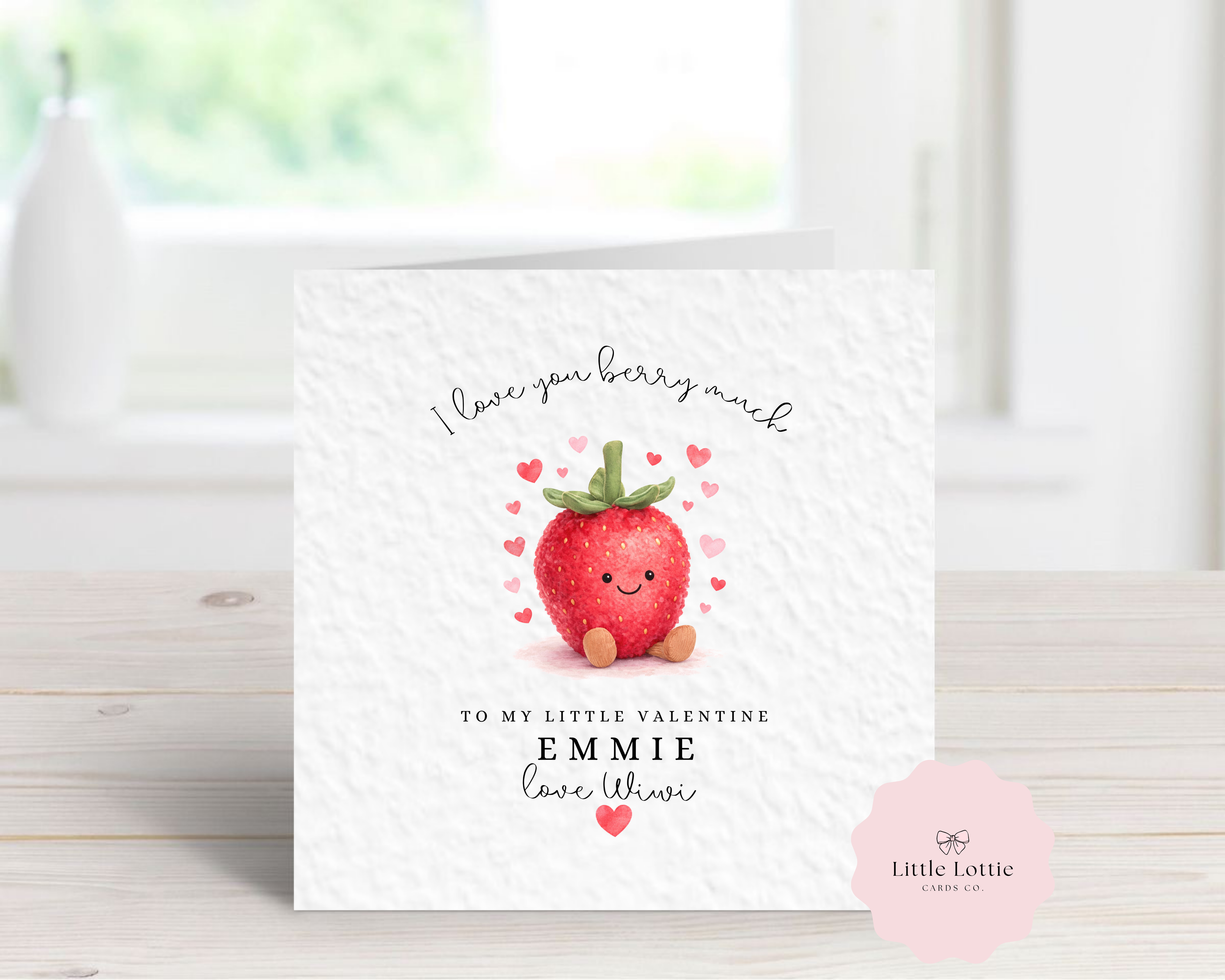 Personalised Valentine’s Day Card - "I Love You Berry Much" Strawberry Illustration - Any Name & Relation - Custom Card for Daughter, Son, Granddaughter or Girlfriend