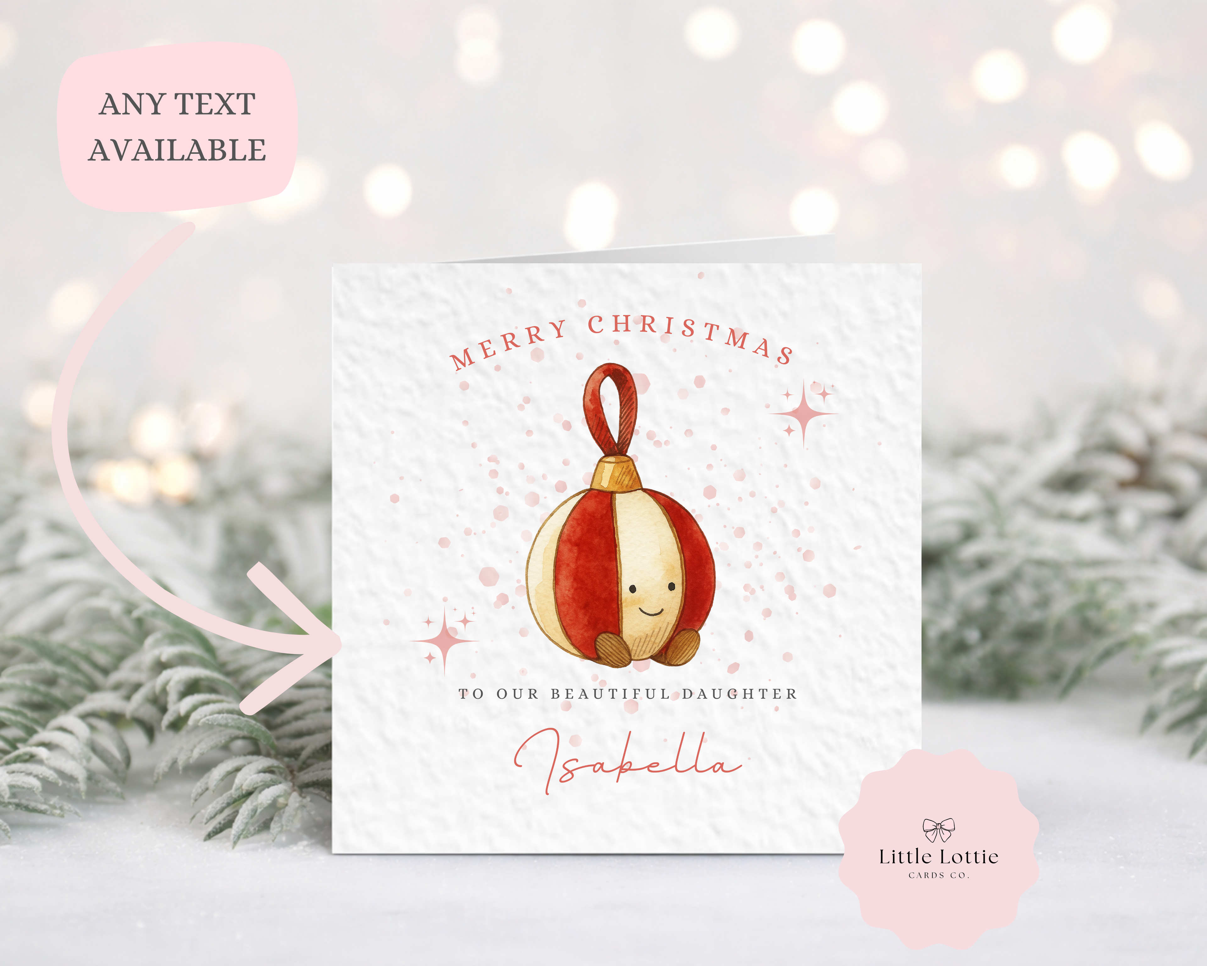 Personalised Christmas Card - Cute Watercolour Bauble Illustration