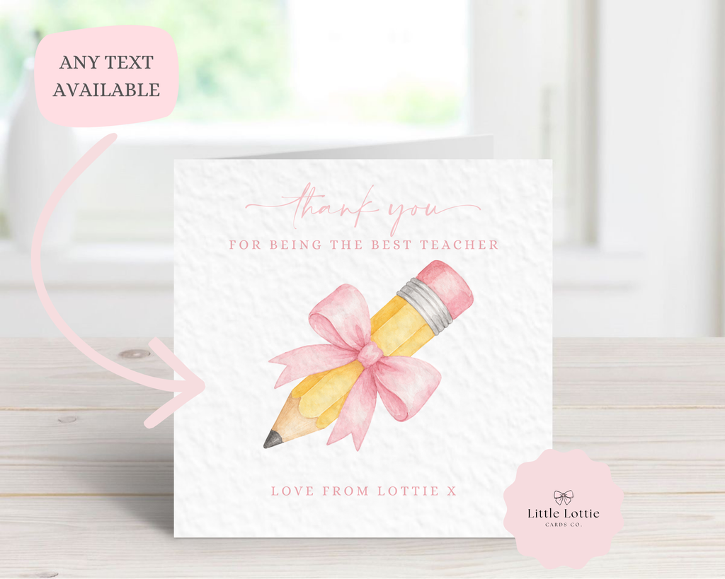 Personalised Cute Pencil Teacher Thank You Card - Custom Message Stationery Design