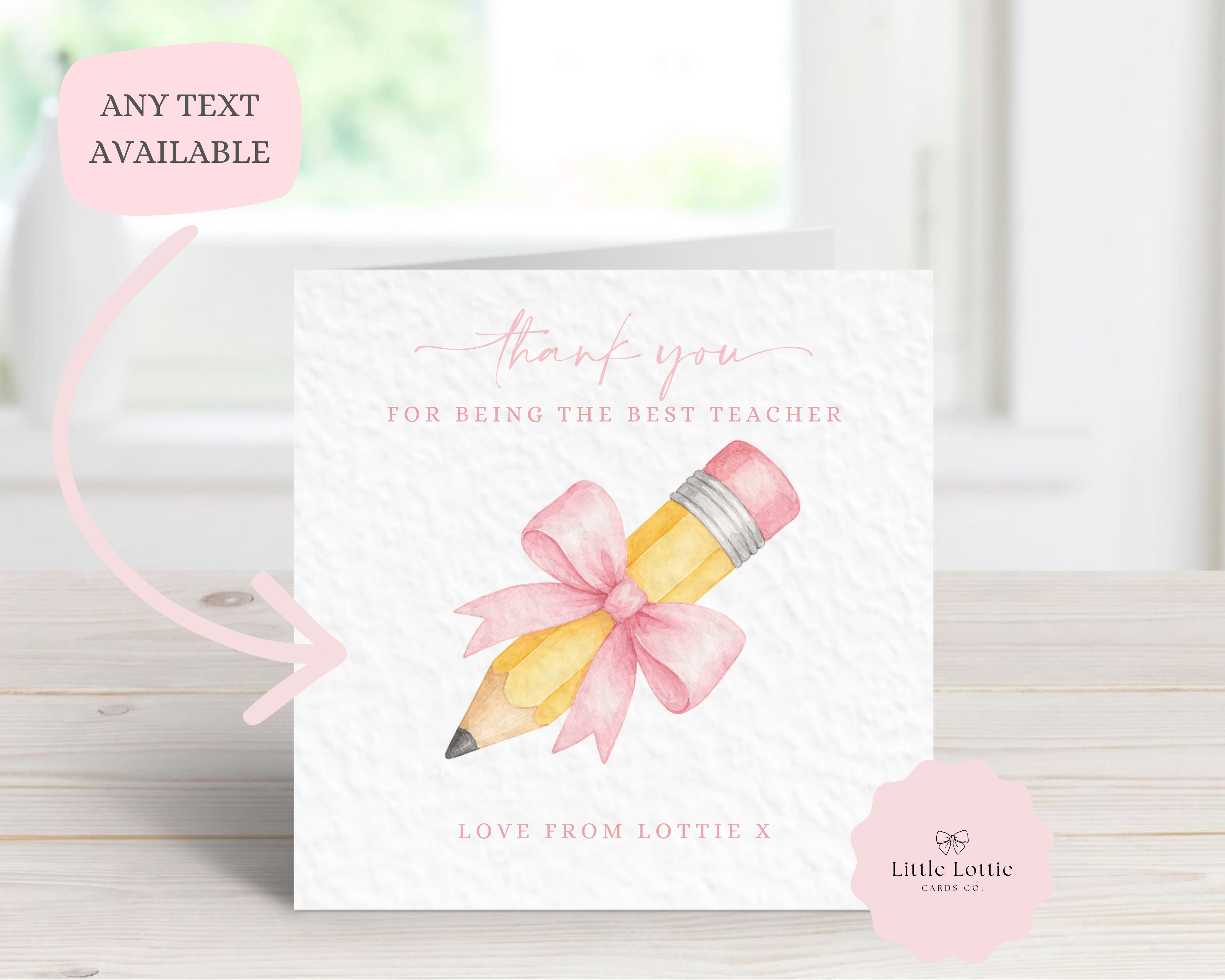 Personalised Cute Pencil Teacher Thank You Card - Custom Message Stationery Design