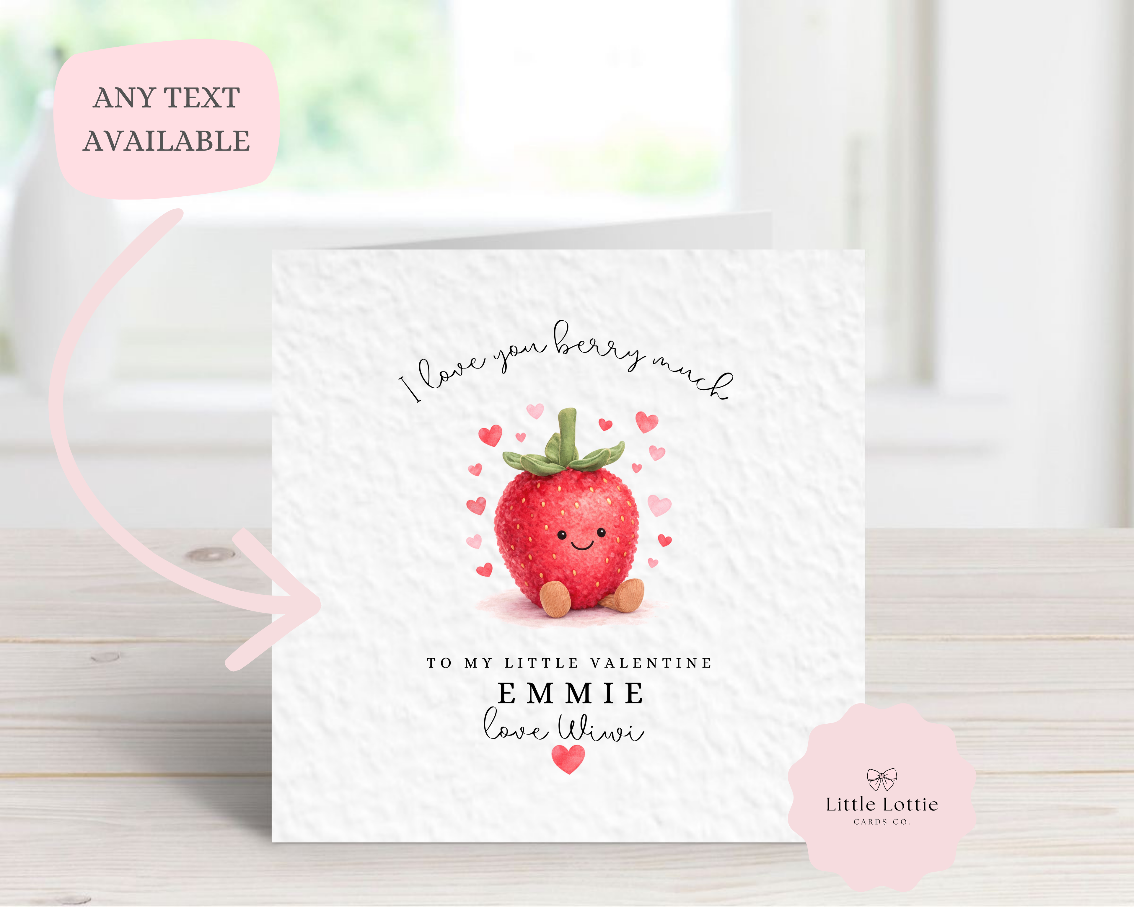 Personalised Valentine’s Day Card - "I Love You Berry Much" Strawberry Illustration - Any Name & Relation - Custom Card for Daughter, Son, Granddaughter or Girlfriend
