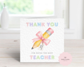 Personalised Pencil with Name Tag Teacher Card - Custom Rainbow Bubble Text Design