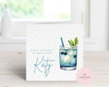 Personalised Blueberry Mojito Birthday Card - Any Name & Relation - Luxury Blue Watercolour Cocktail Illustration - Custom "Happy Birthday" Friend Card - Large 6" Square