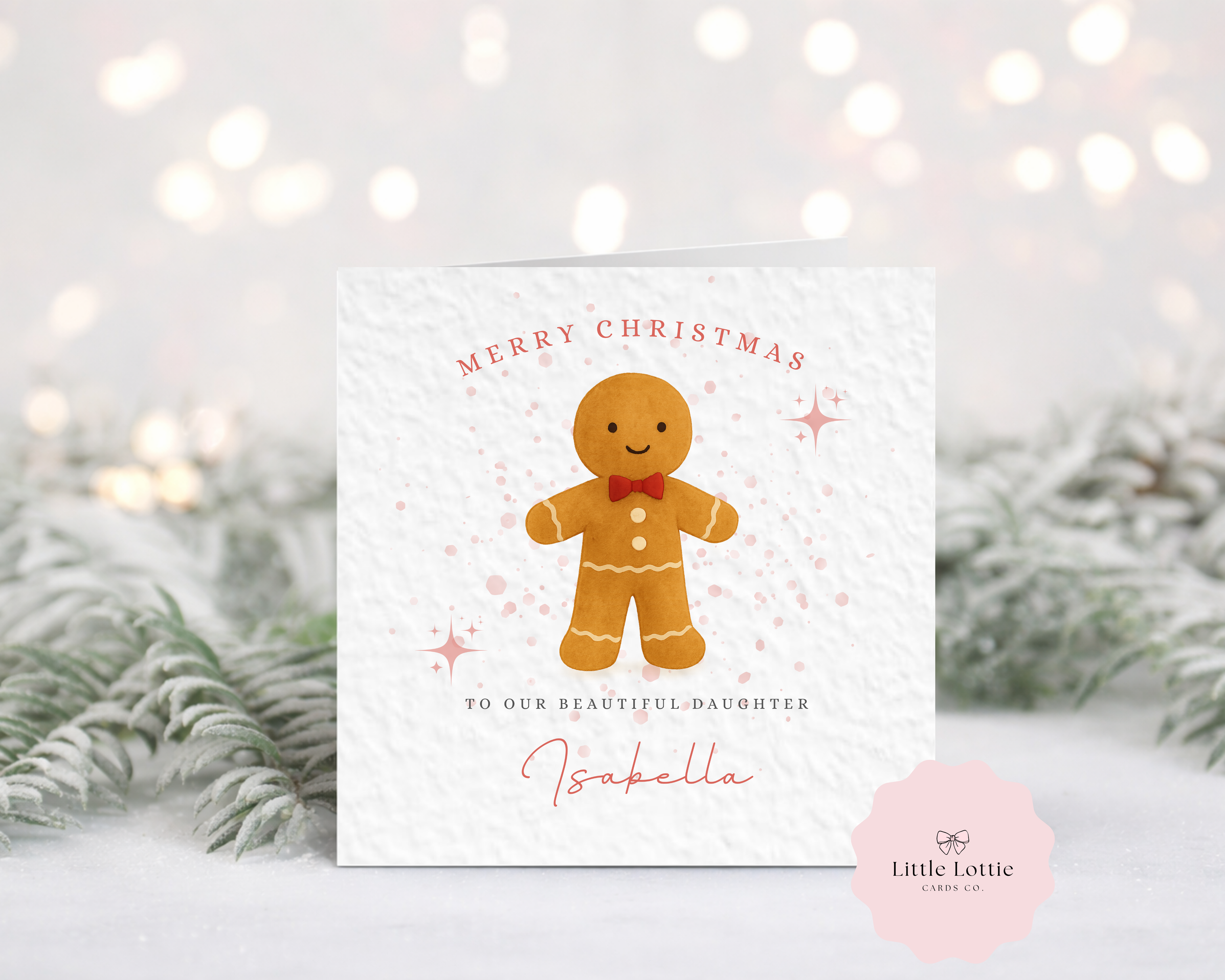 Personalised Christmas Card - Cute Gingerbread Man Character Illustration