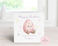 Personalised "Eggcellent Day" Easter Card - Watercolor Pink Speckled Mini Egg Design - Custom Name - Fun Easter Card for Kids, Daughter, Granddaughter - Luxury 6" Square