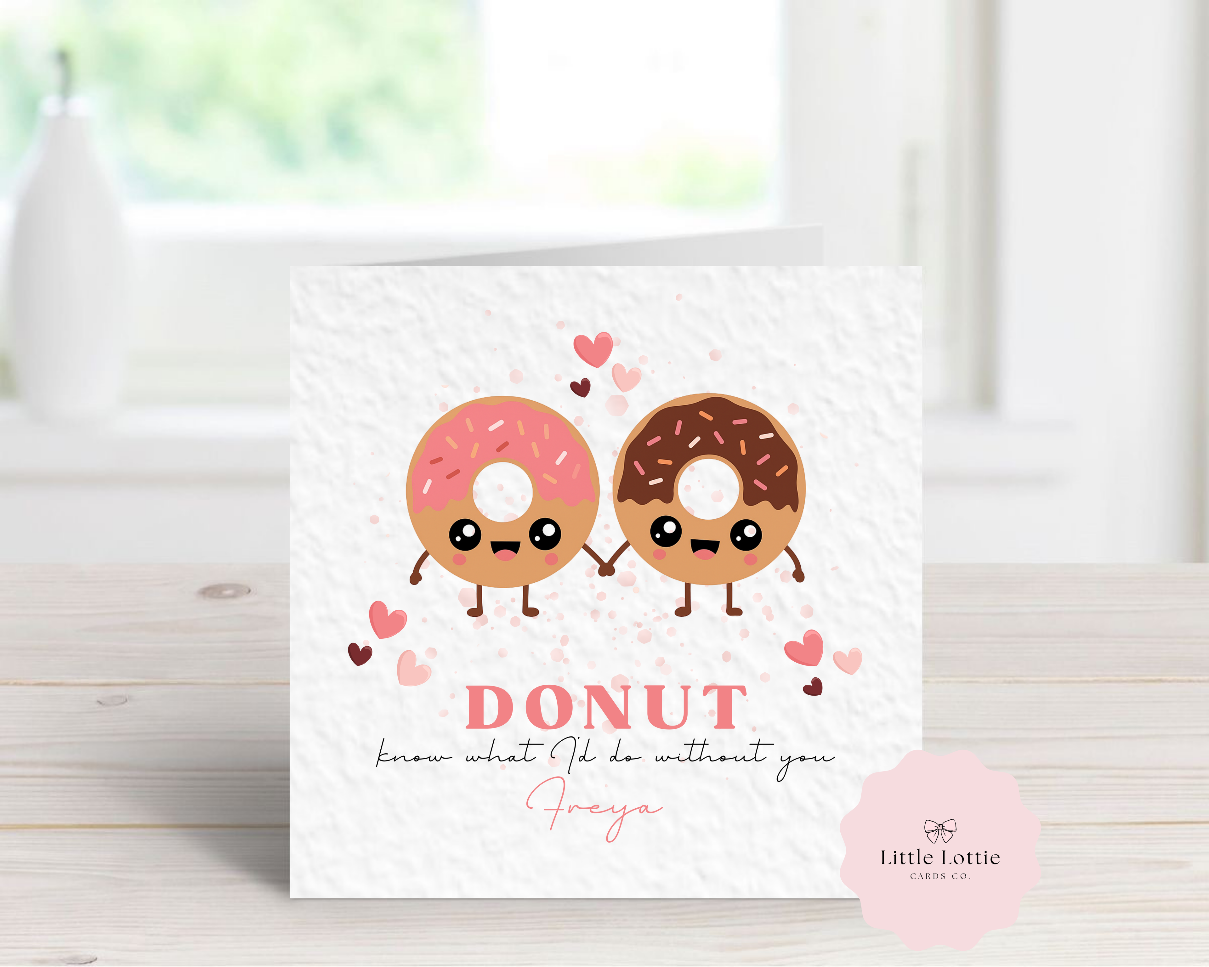 Personalised Valentine’s Day Card - "Donut Know What I’d Do Without You" - Custom Name Card - Cute Kawaii Doughnut Illustration for Husband, Wife, Boyfriend or Girlfriend