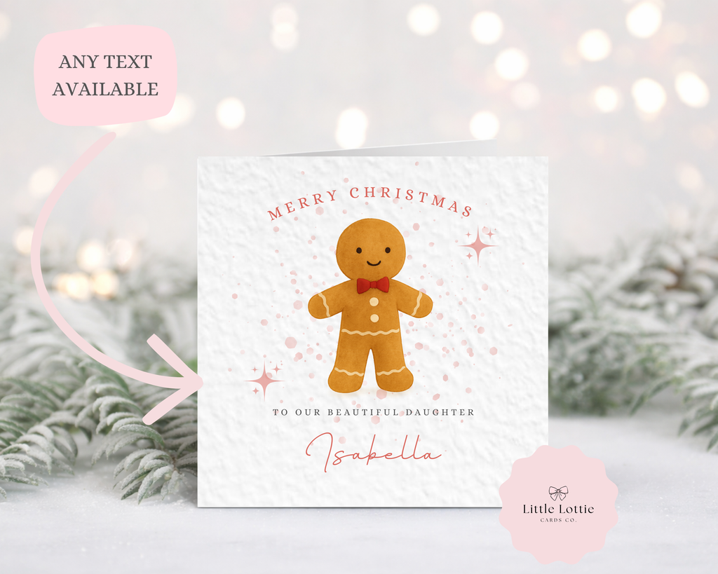 Personalised Christmas Card - Cute Gingerbread Man Character Illustration