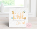 Personalised 1st Birthday Card - "Happy First Bee-Day" Watercolor Bee Theme - Any Name & Relation - Custom First Birthday Card for Daughter, Granddaughter - Large 6" Square