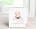 Personalised Reading Teddy Bear Teacher Thank You Card - Custom Name Watercolour Book Design