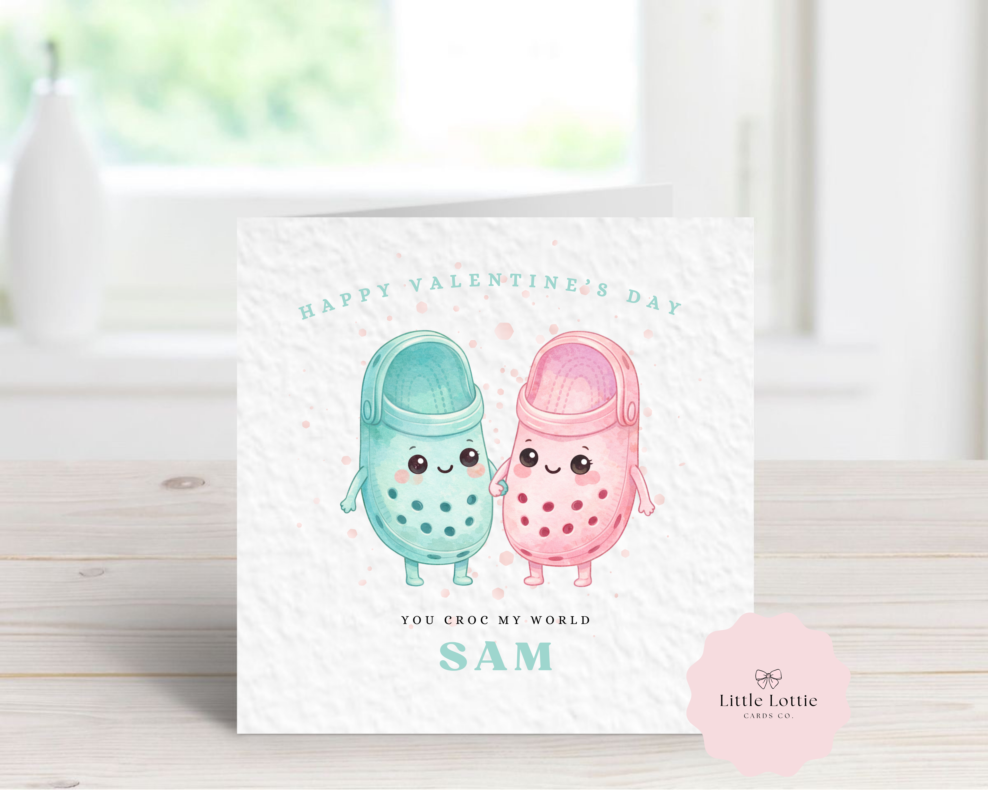 Personalised Valentine's Day Card - Any Name & Relation - Cute "You Croc My World" Illustration - Custom Pun Valentine's Card - Luxury Square Card