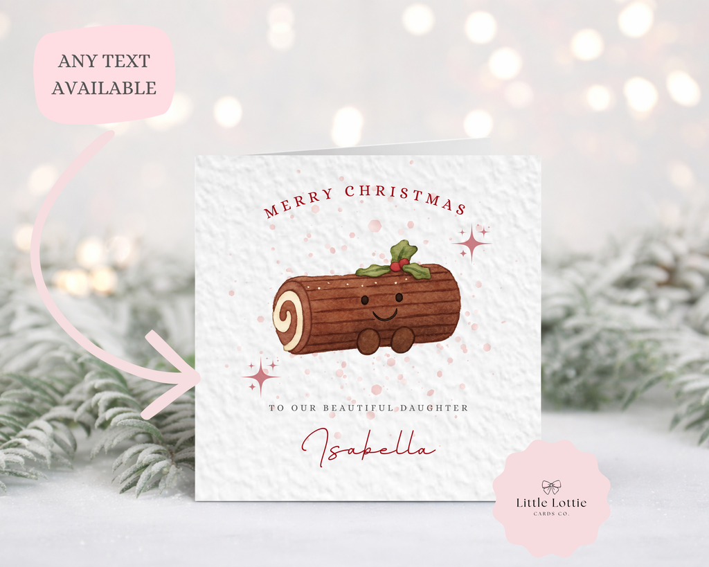 Personalised Christmas Card - Cute Yule Log Character Illustration