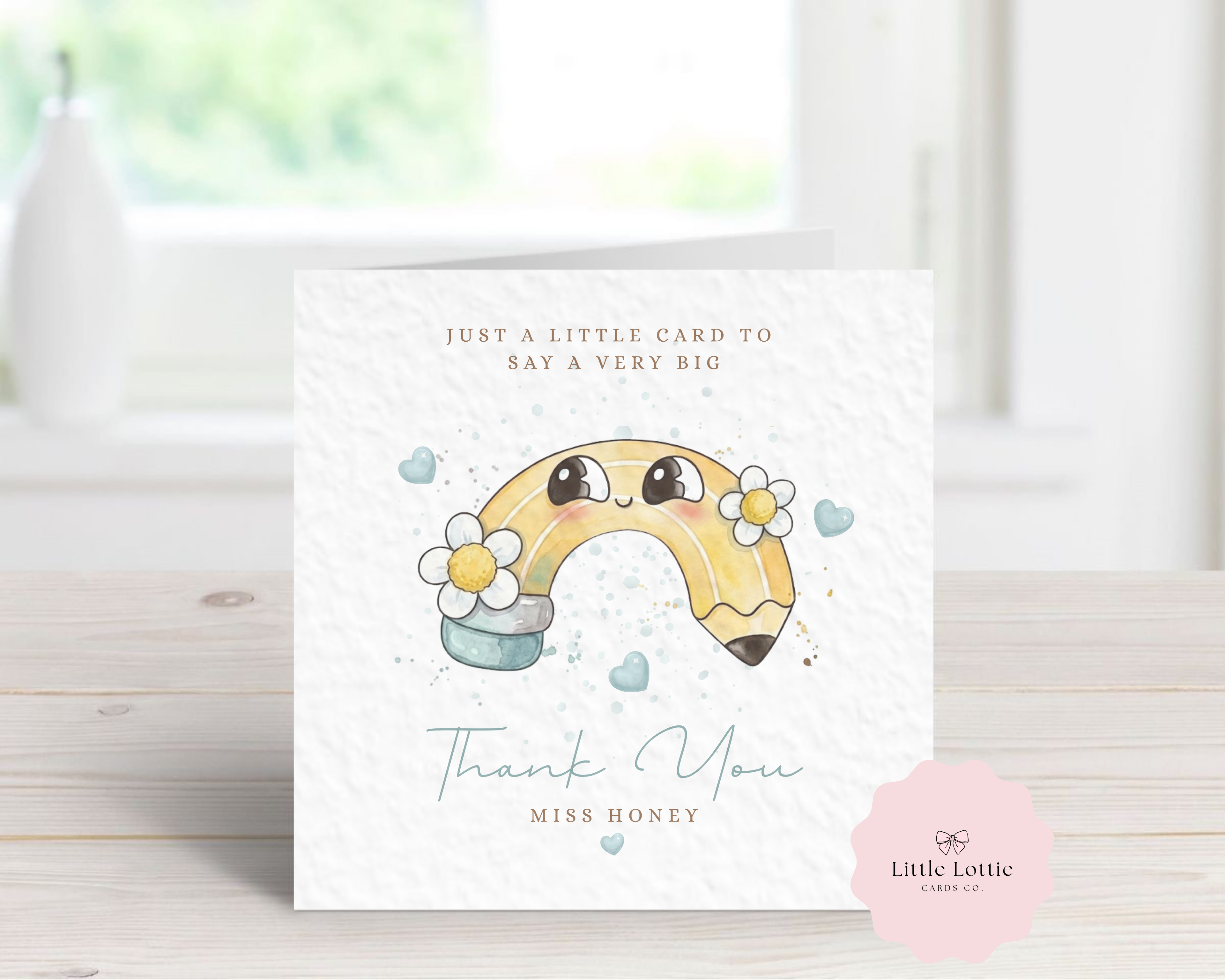 Personalised Teacher Thank You Card - Blue Watercolour Pencil Design