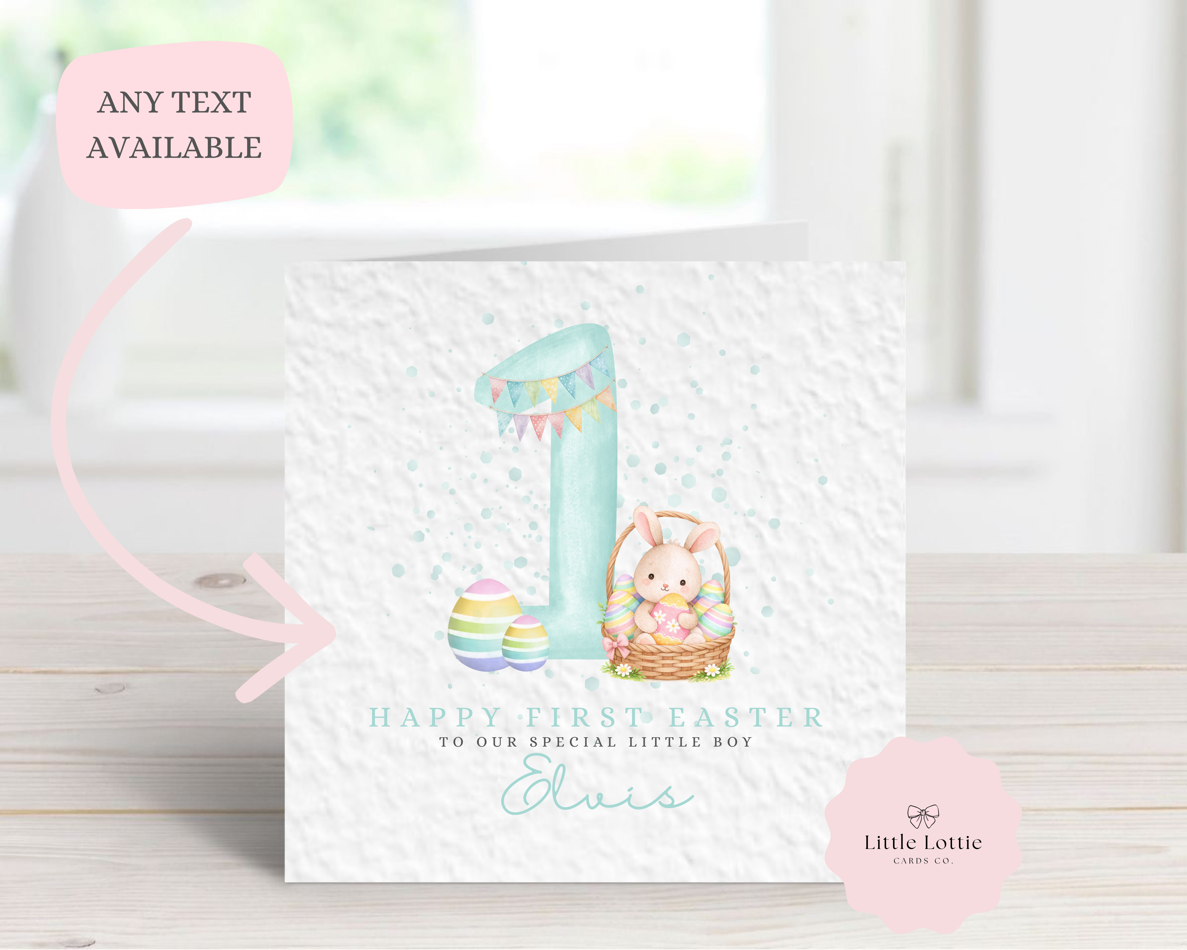 Personalised Happy First Easter Card - Special Little Boy - Baby's 1st Easter - Bunny and Eggs Design - Add Any Name
