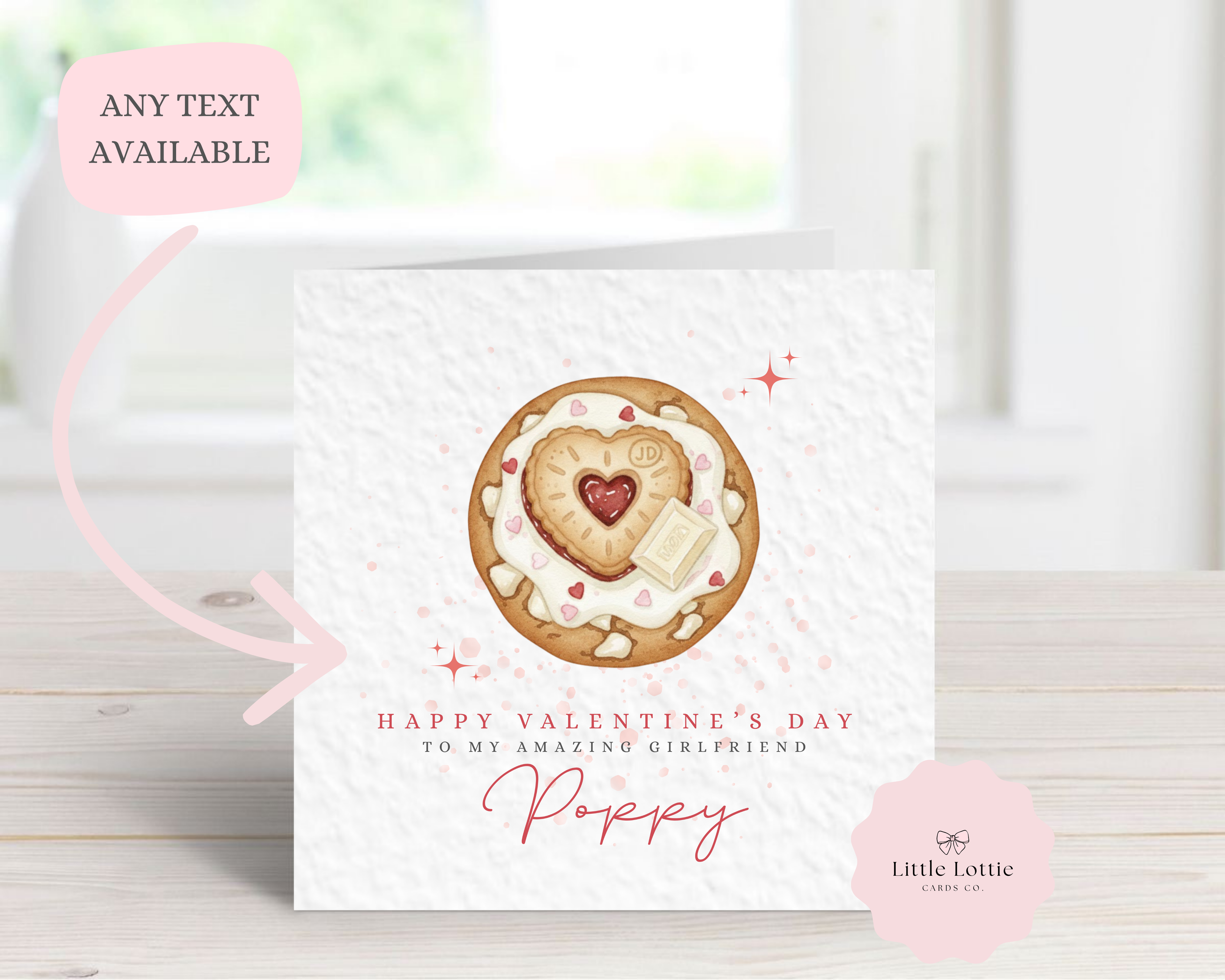 Personalised Valentine’s Day Card - Any Name & Relation - Cute Jammy Dodger Cookie Illustration - Custom Girlfriend, Wife or Fiancée Card
