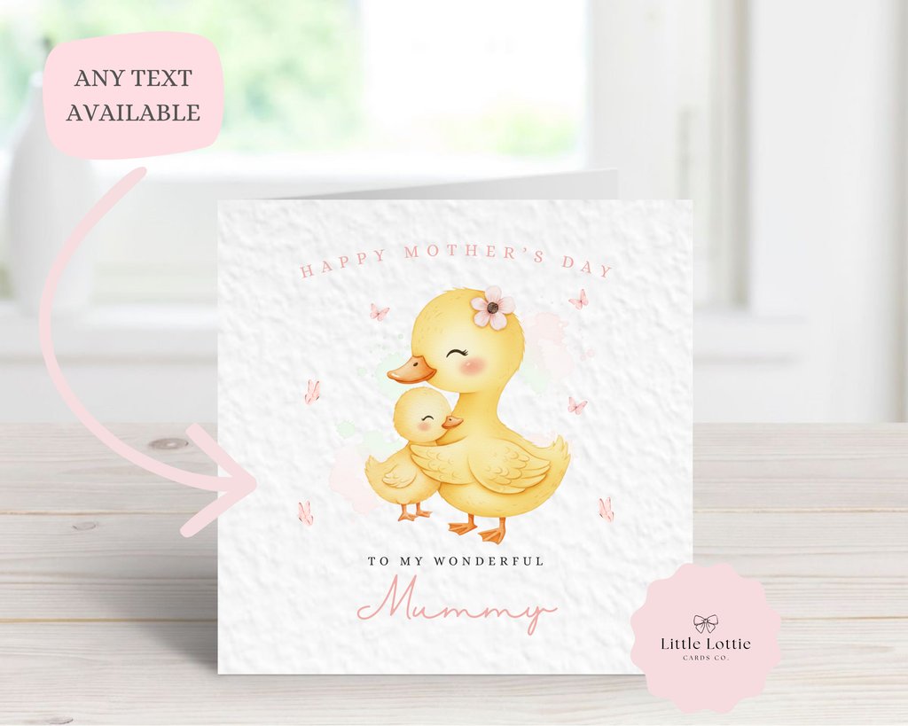Personalised Mother’s Day Card - Any Name & Relation - Cute Watercolour Duck and Duckling Illustration - Custom Card for Mummy, Nan, Grandma or First Mother's Day