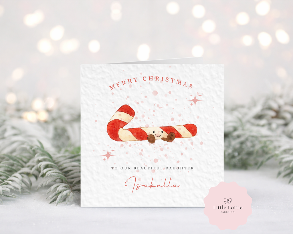 Personalised Christmas Card - Cute Candy Cane Character Illustration