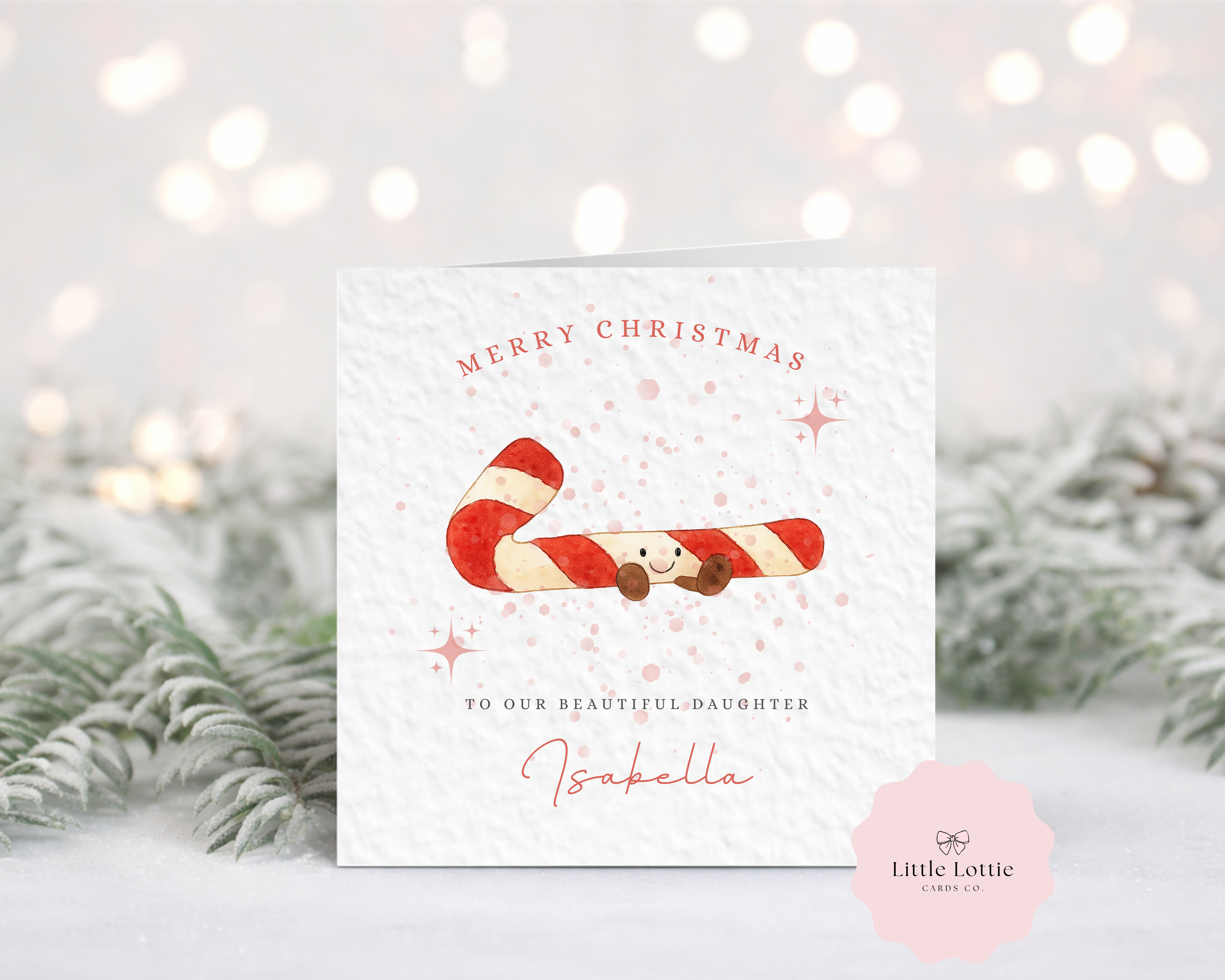 Personalised Christmas Card - Cute Candy Cane Character Illustration