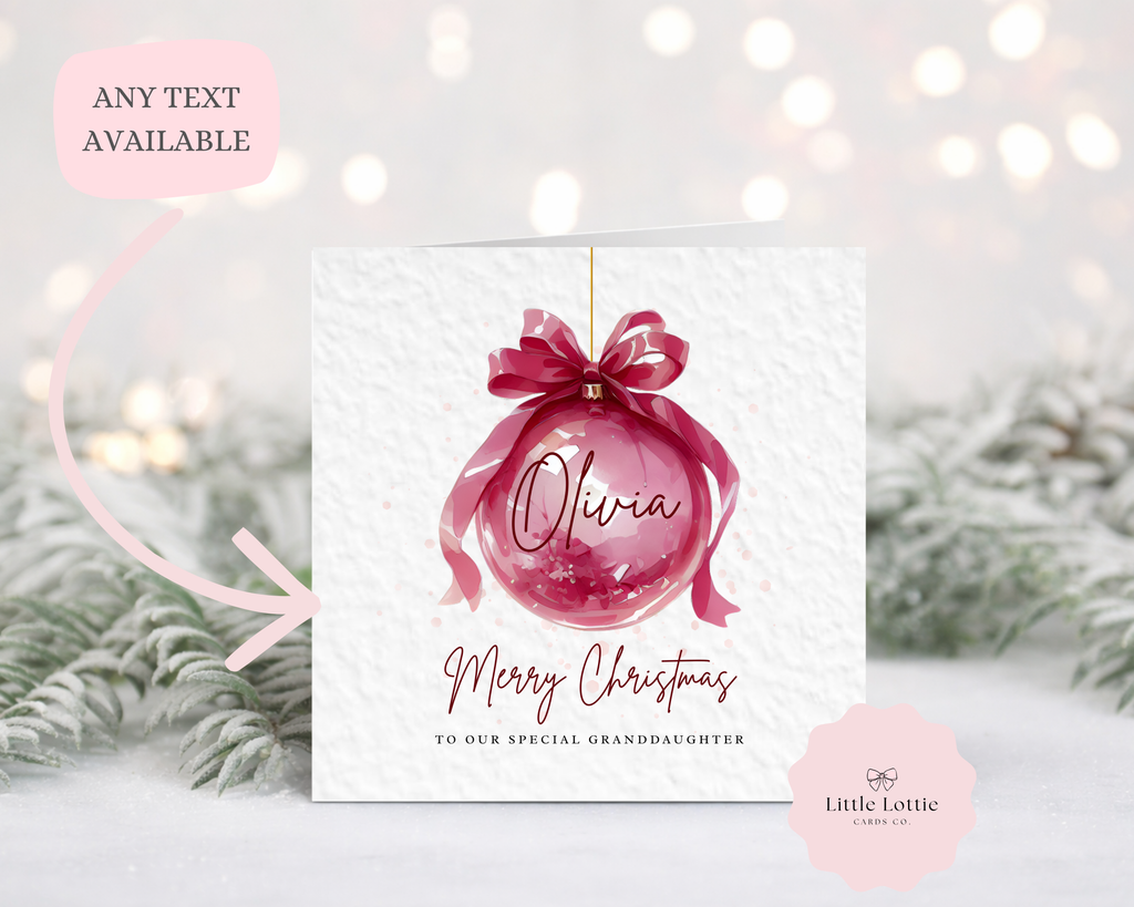 Personalised Christmas Card - Dark Pink Watercolour Bauble Illustration
