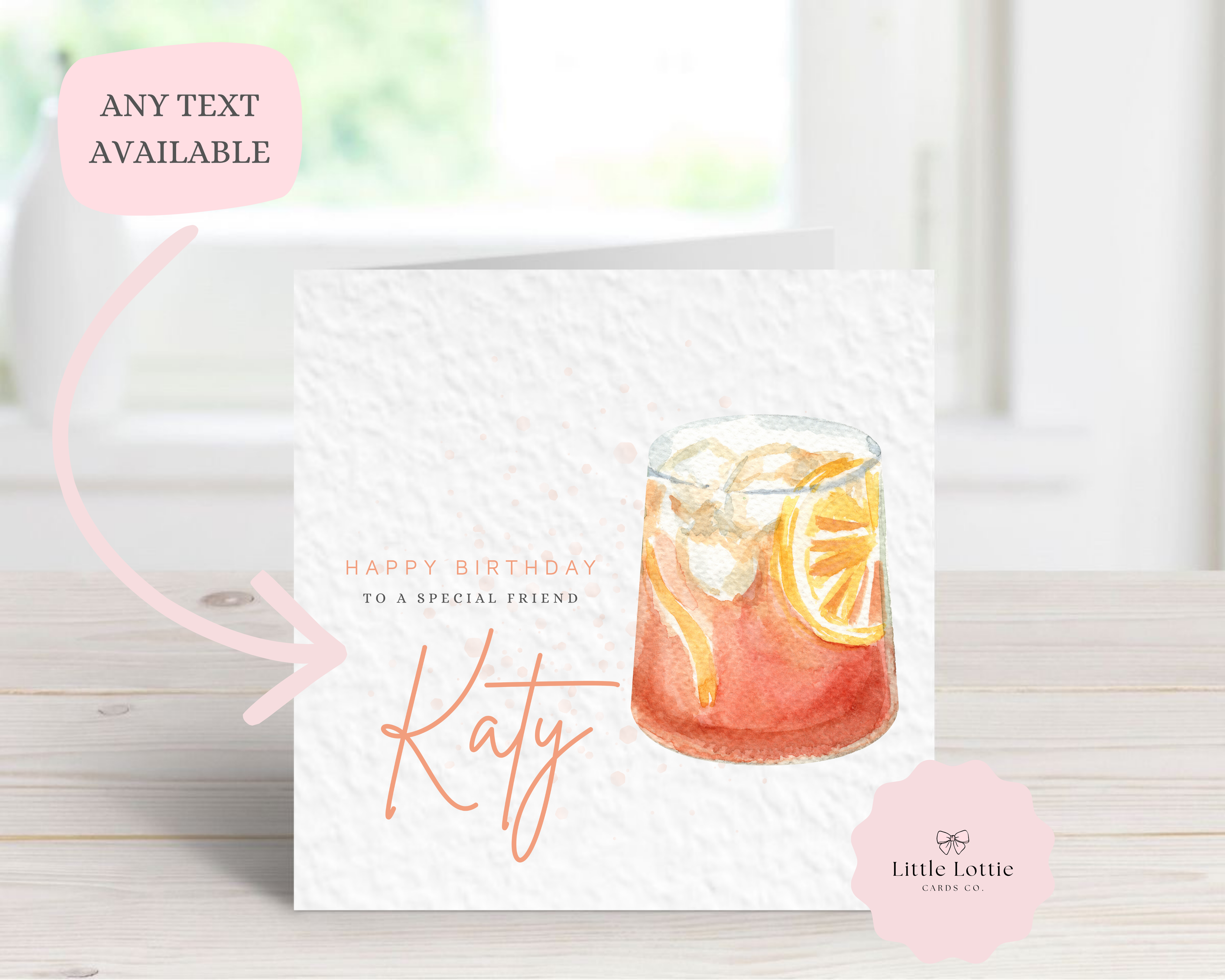 Personalised Negroni Birthday Card - Any Name & Relation - Luxury Orange Watercolor Cocktail Illustration - Custom "Happy Birthday" Card for Him or Her - Large 6" Square